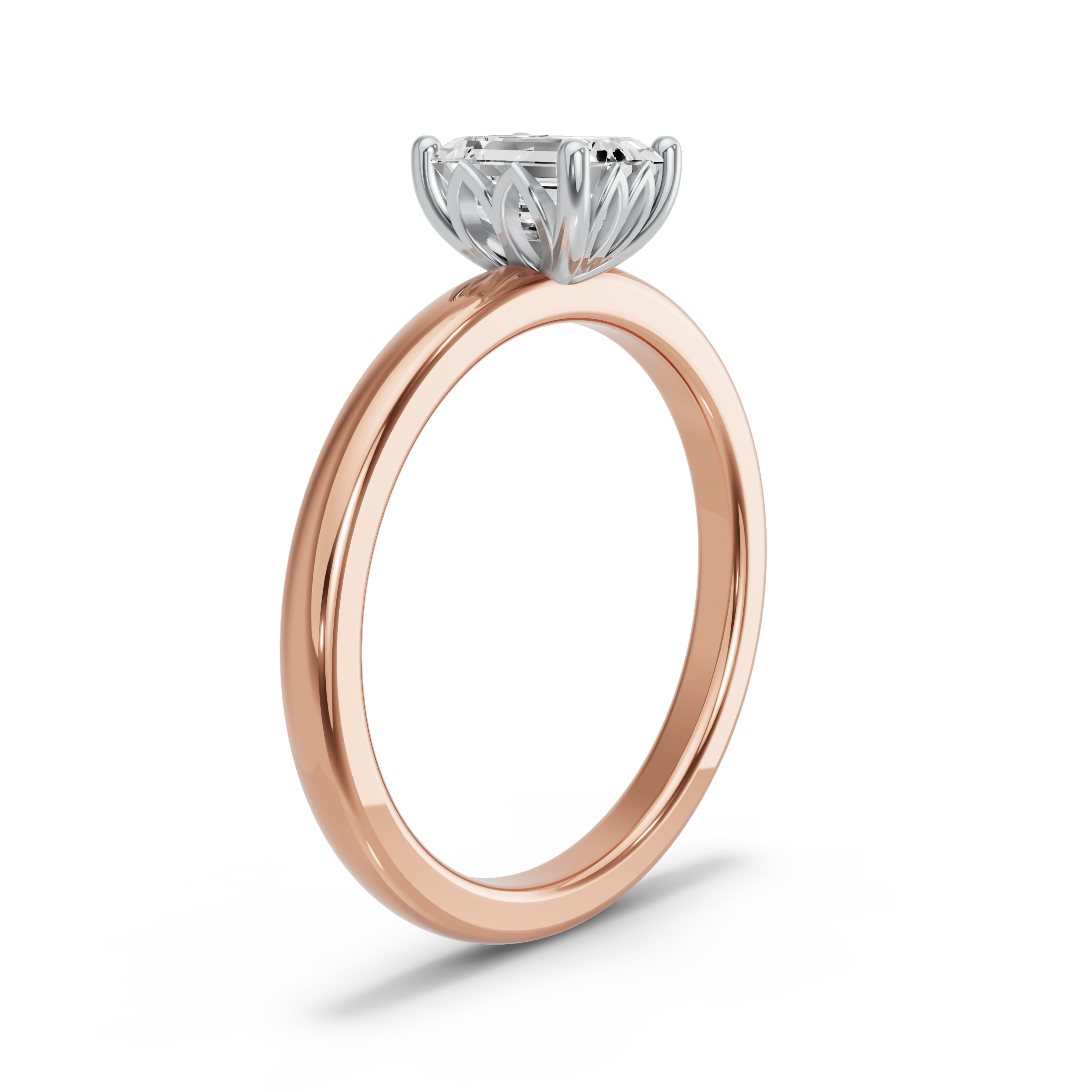 Image for Emerald Lotus Basket Ring with Solitaire band in 10K Two Tone Rose Gold
