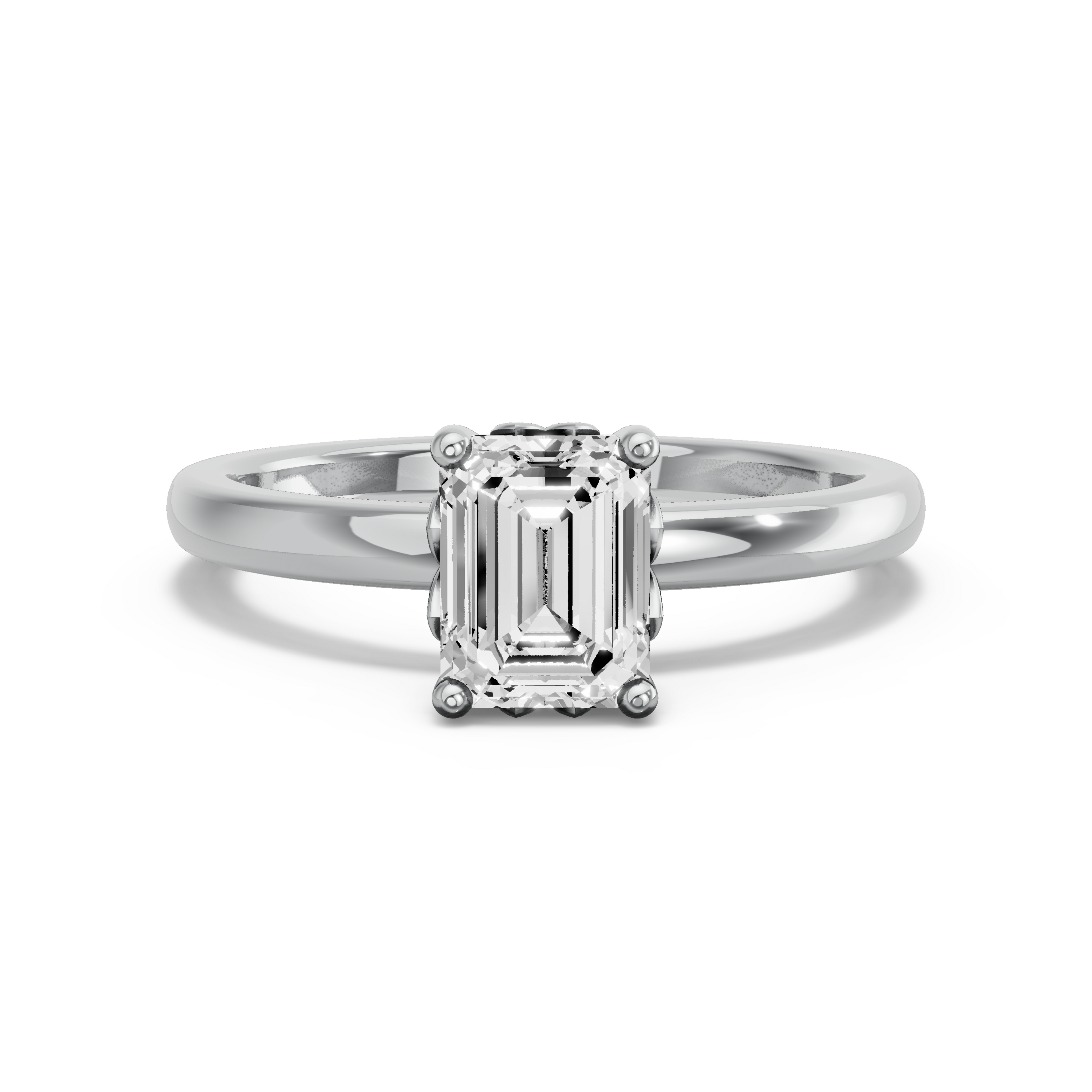 Image for Emerald Lotus Basket Ring with Solitaire band in 18K White Gold