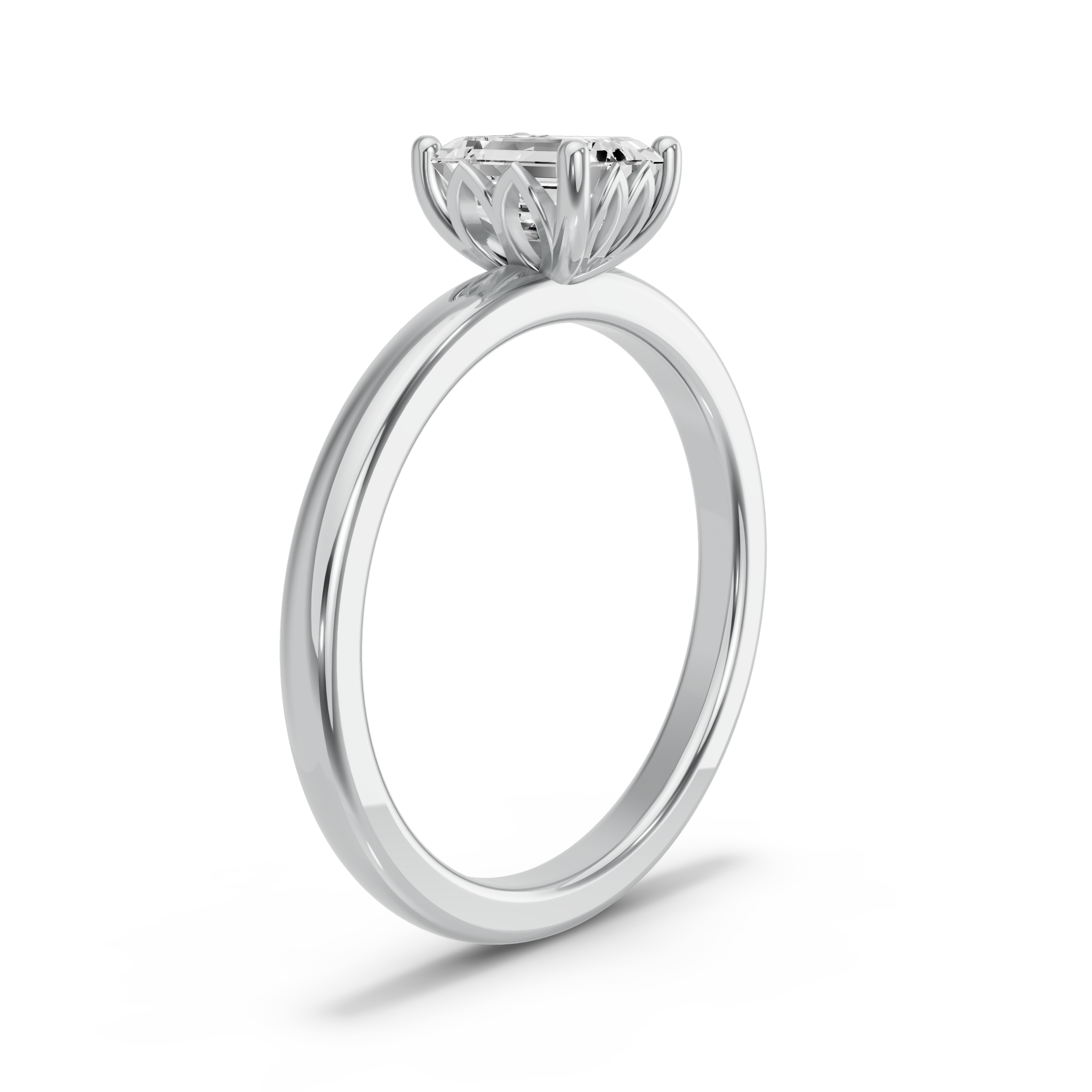 Image for Emerald Lotus Basket Ring with Solitaire band in 14K White Gold