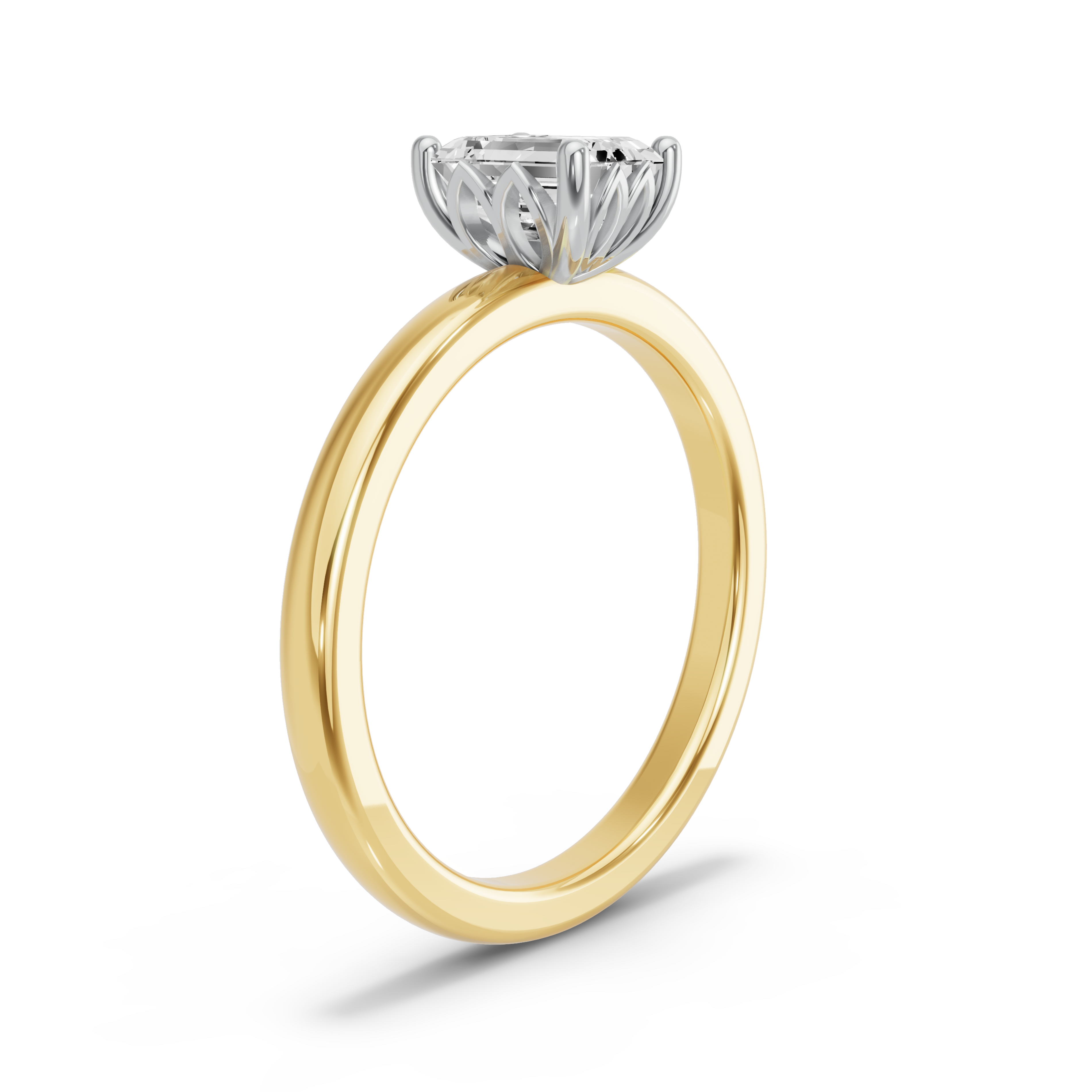 Image for Emerald Lotus Basket Ring with Solitaire band in 10K Two Tone Yellow Gold