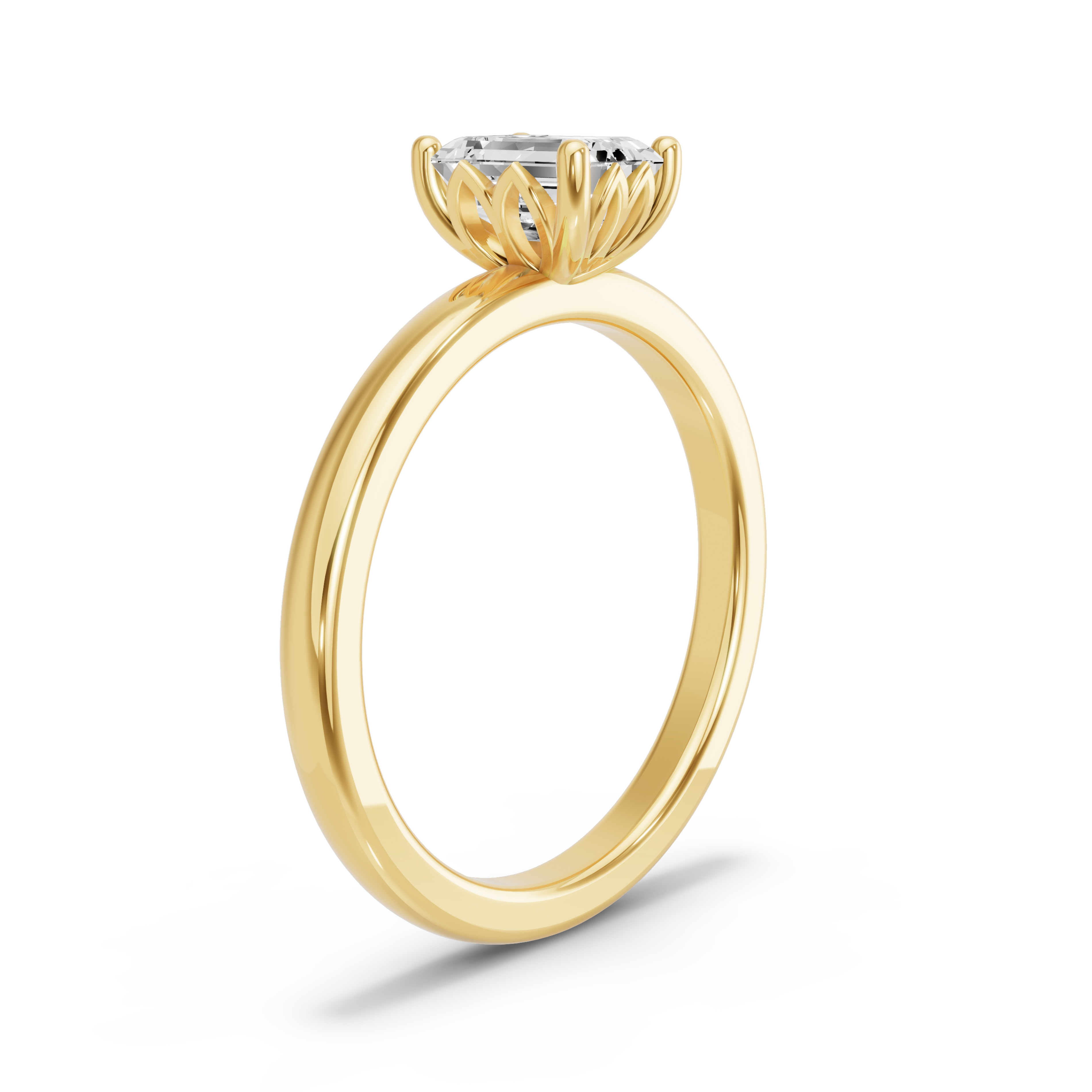 Image for Emerald Lotus Basket Ring with Solitaire band in 18K Yellow Gold