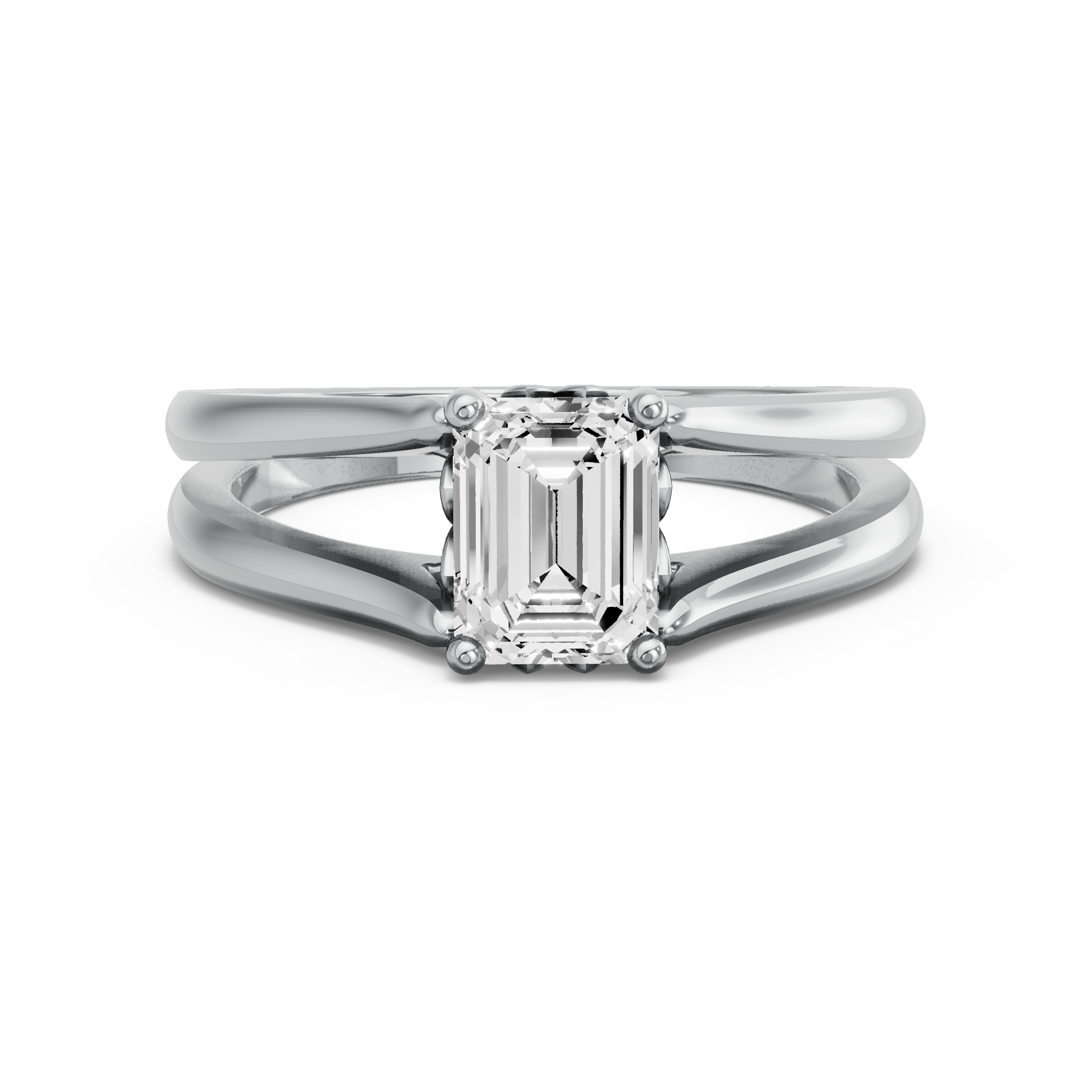 Image for Emerald Lotus Basket Ring with Split Ring Solitaire band in 14K White Gold