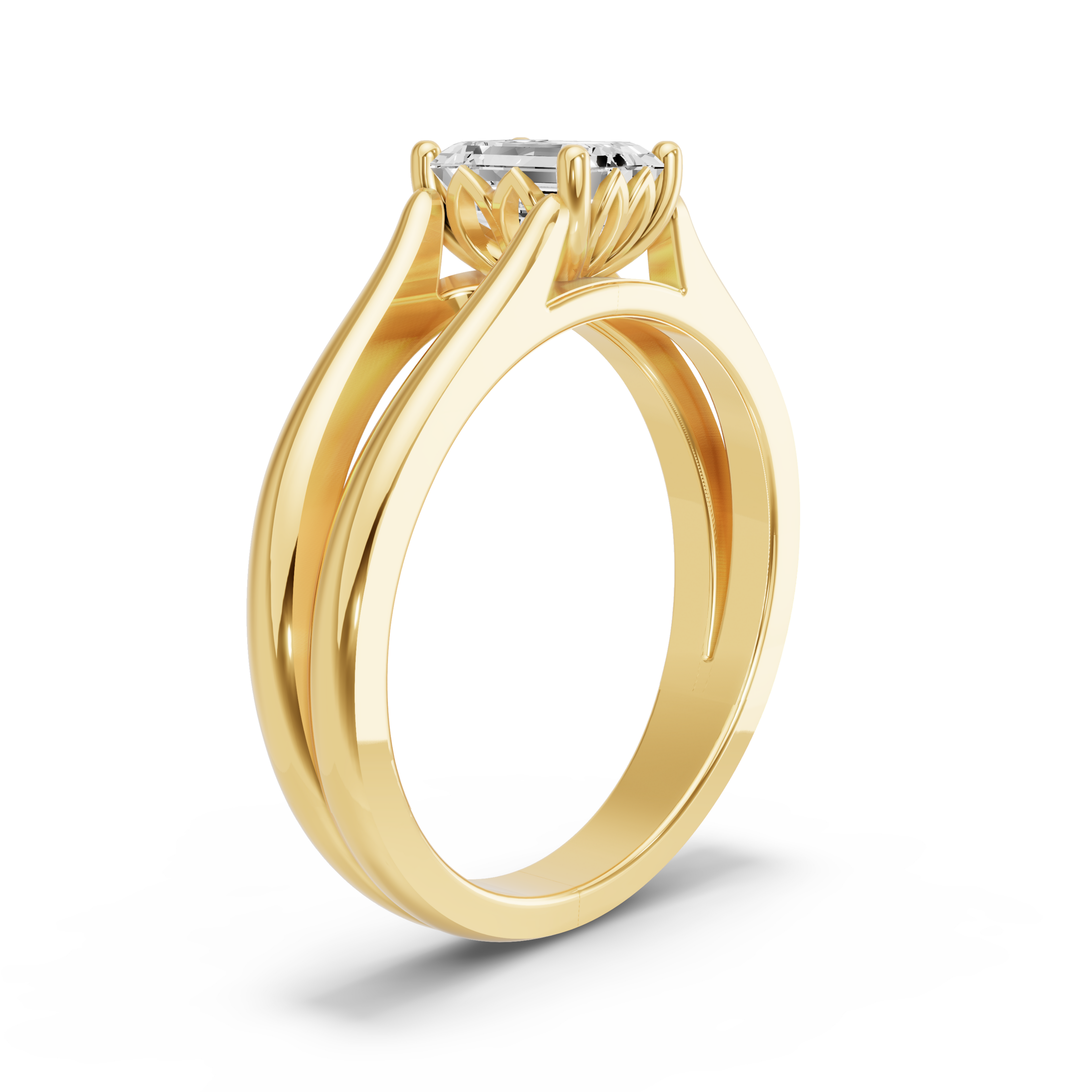 Image for Emerald Lotus Basket Ring with Split Ring Solitaire band in 14K Yellow Gold