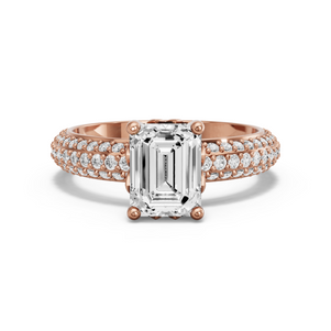 Image for Emerald Lotus Basket Ring with Triple Row Pave band