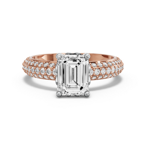 Image for Emerald Lotus Basket Ring with Triple Row Pave band