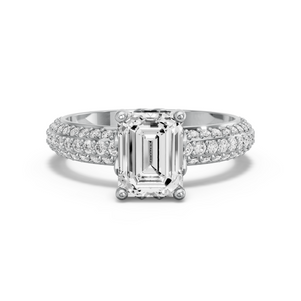 Image for Emerald Lotus Basket Ring with Triple Row Pave band
