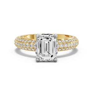 Image for Emerald Lotus Basket Ring with Triple Row Pave band