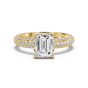 Image for Emerald Lotus Basket Ring with Triple Row Pave band