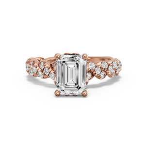 Image for Emerald Lotus Basket Ring with Twist Pave band