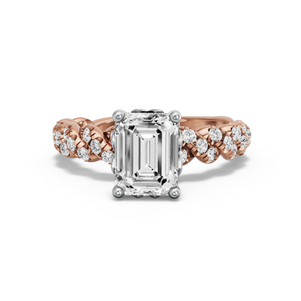 Image for Emerald Lotus Basket Ring with Twist Pave band