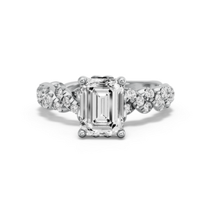 Image for Emerald Lotus Basket Ring with Twist Pave band