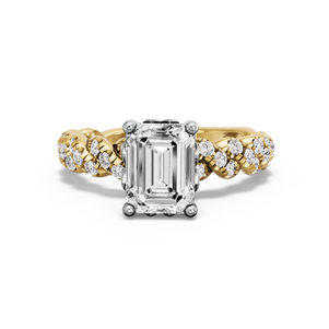 Image for Emerald Lotus Basket Ring with Twist Pave band