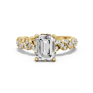 Image for Emerald Lotus Basket Ring with Twist Pave band