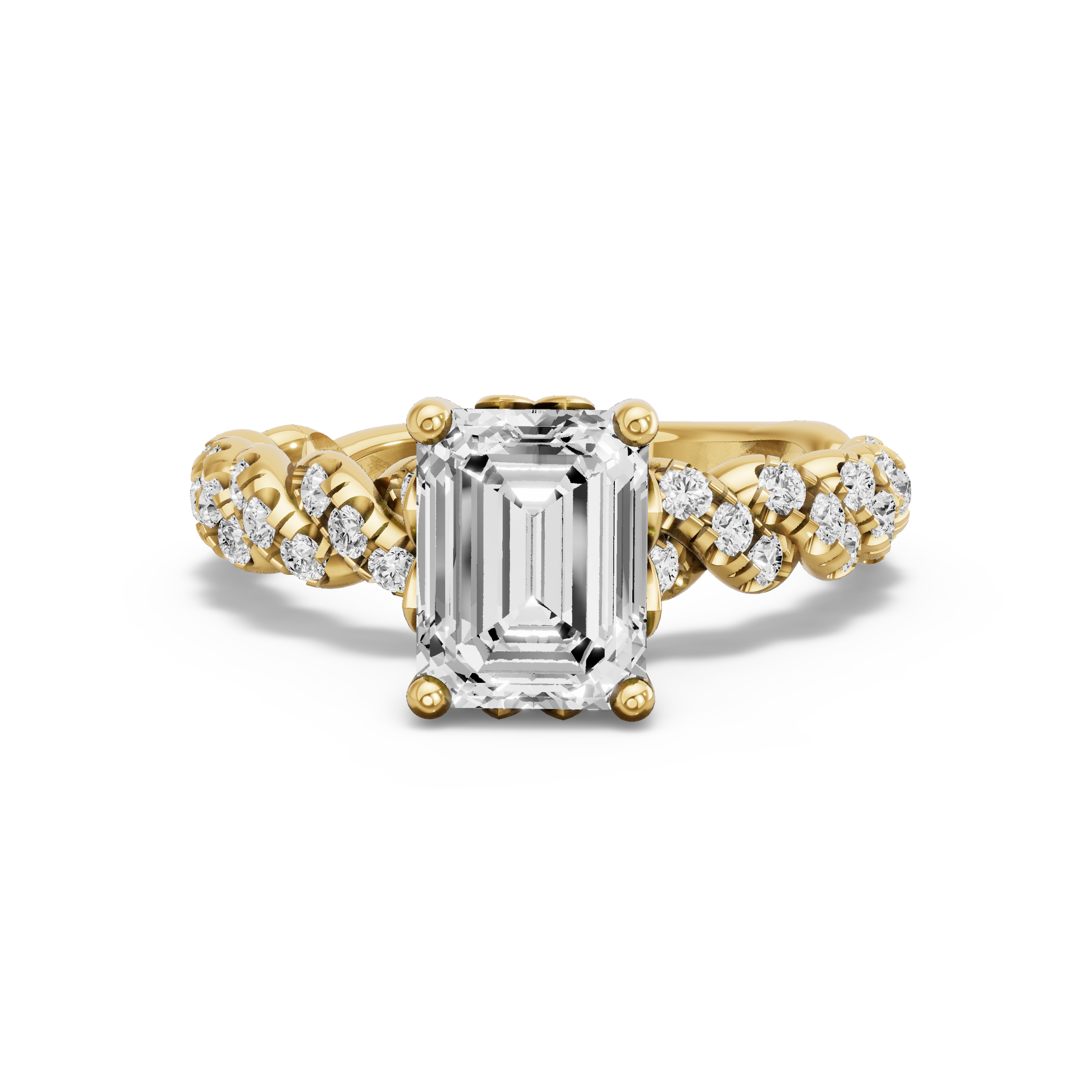 Image for Emerald Lotus Basket Ring with Twist Pave band in 18K Yellow Gold