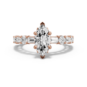 Image for Marquise Lotus Basket Ring with Alternating Baguette band in 18K Rose Gold