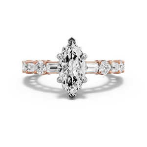 Image for Marquise Lotus Basket Ring with Alternating Baguette band