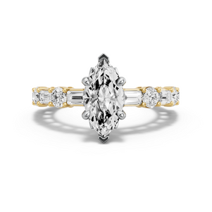 Image for Marquise Lotus Basket Ring with Alternating Baguette band