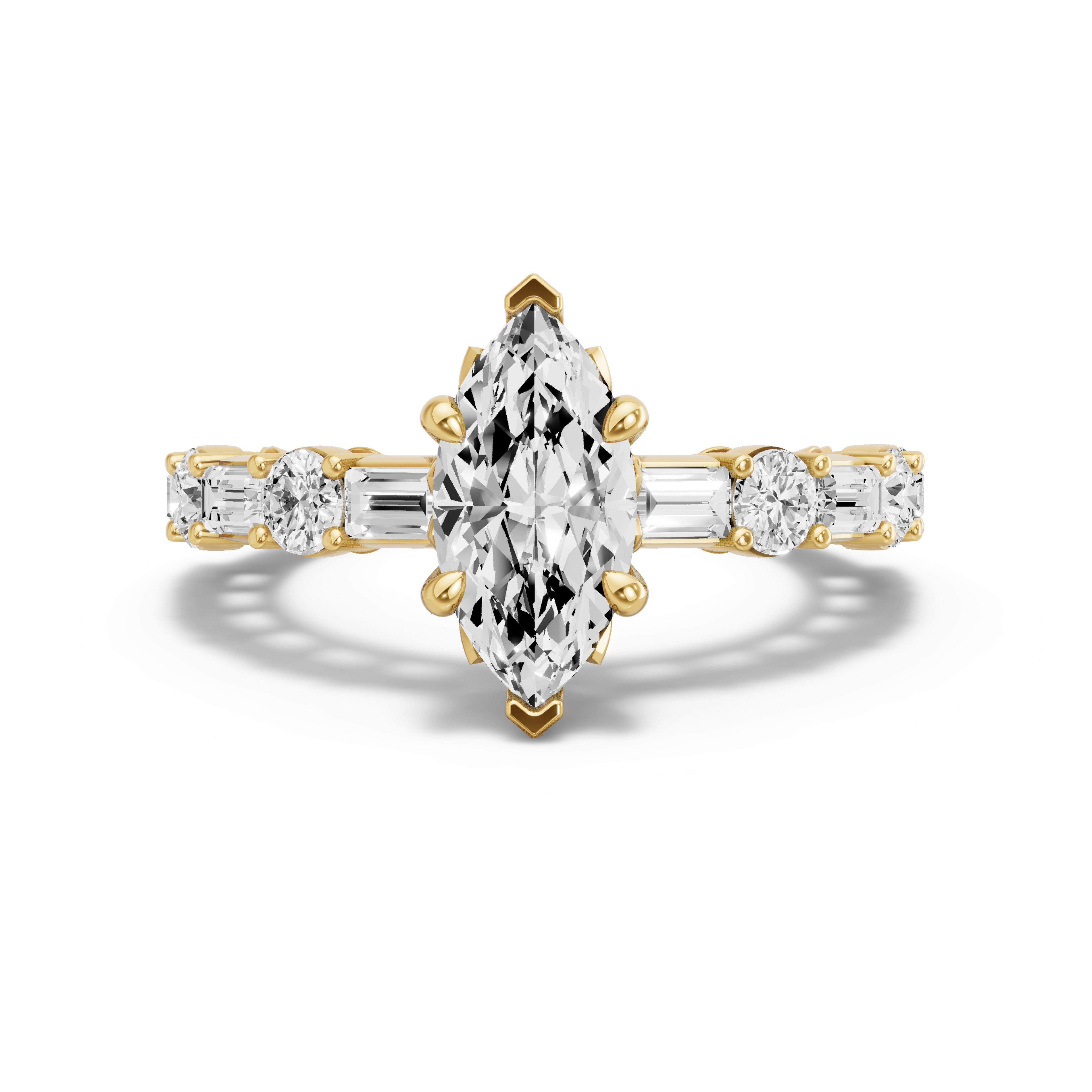 Image for Marquise Lotus Basket Ring with Alternating Baguette band in 18K Yellow Gold