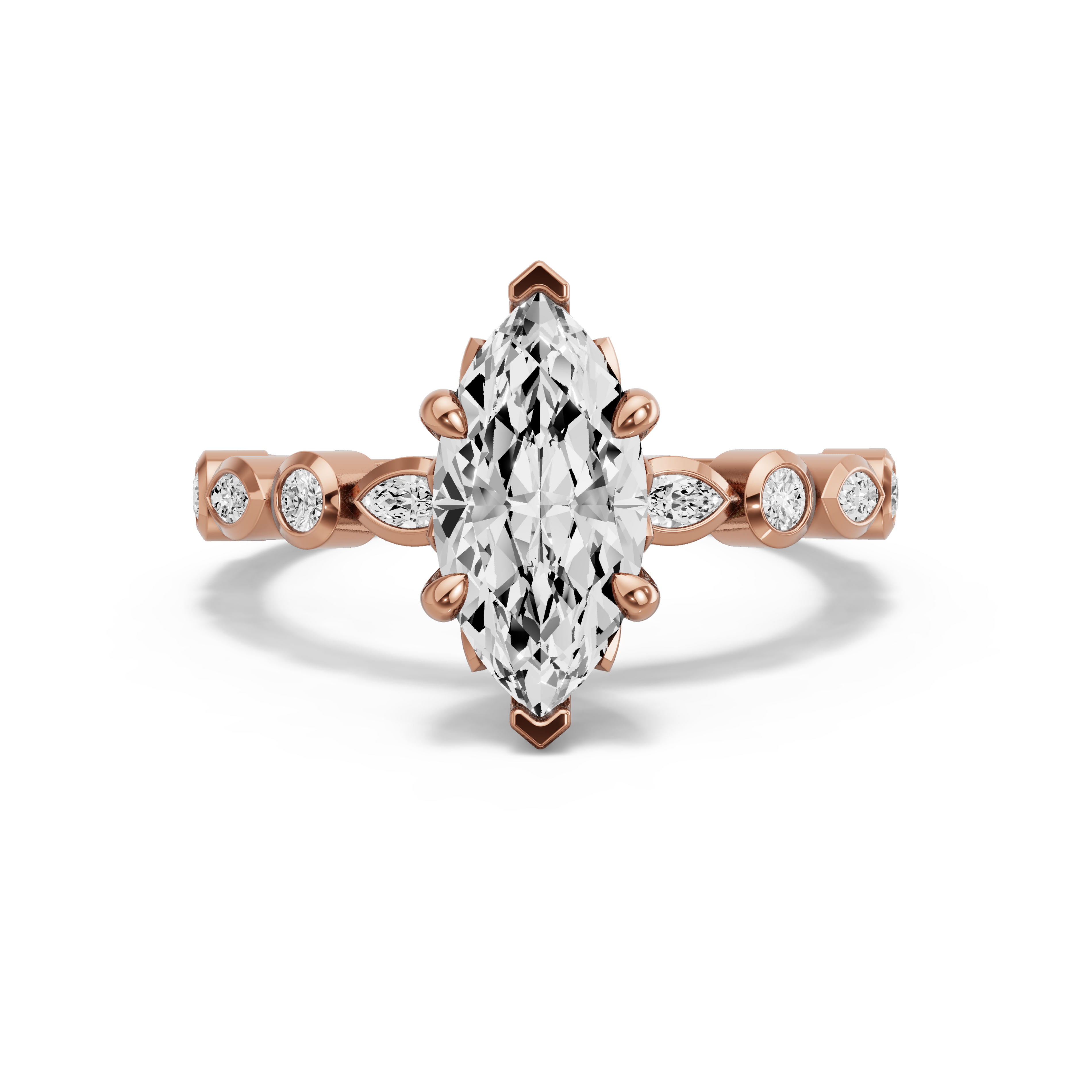 Image for Marquise Lotus Basket Ring with Alternating Marquise band in 10K Rose Gold