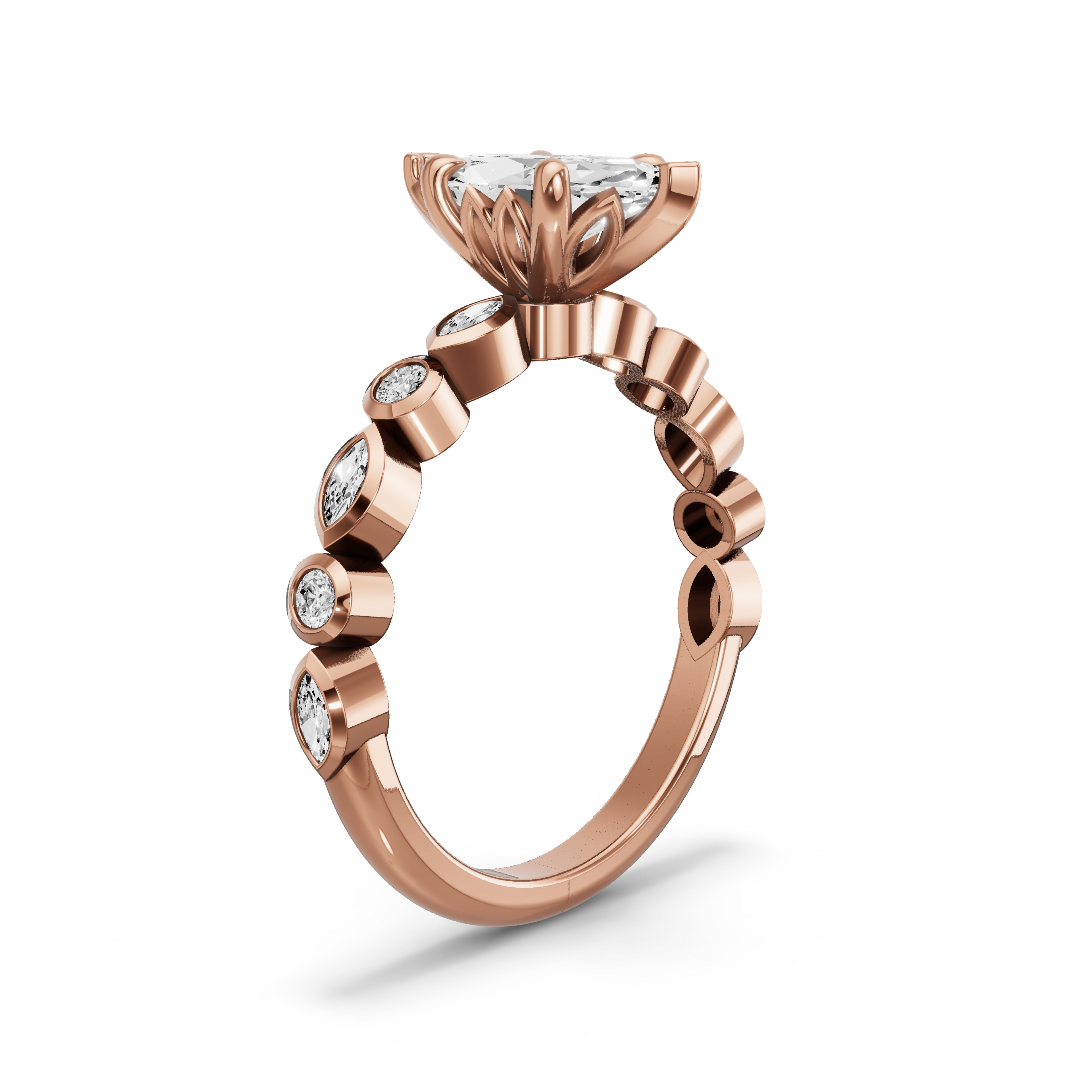 Image for Marquise Lotus Basket Ring with Alternating Marquise band in 18K Rose Gold