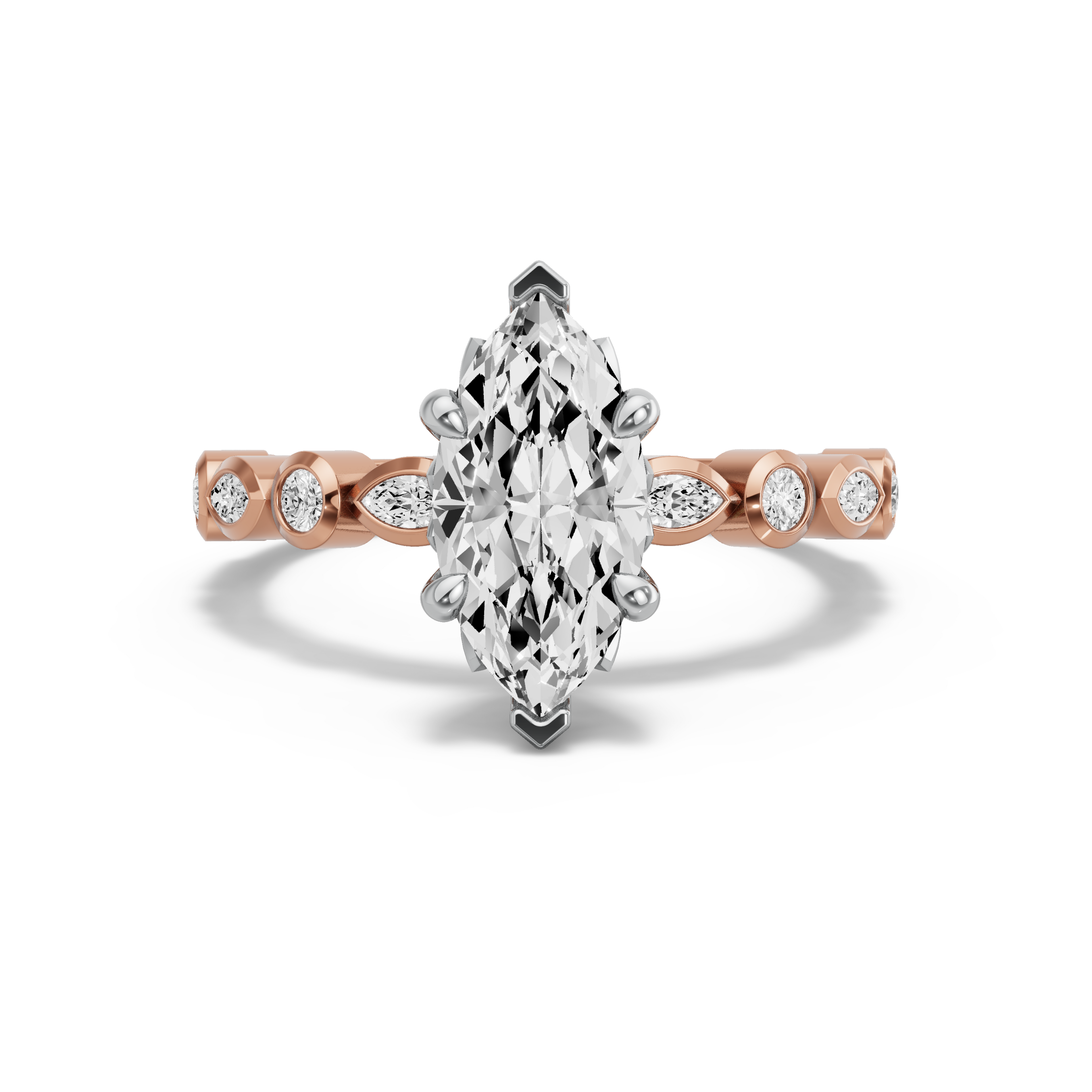 Image for Marquise Lotus Basket Ring with Alternating Marquise band in 14K Two Tone Rose Gold