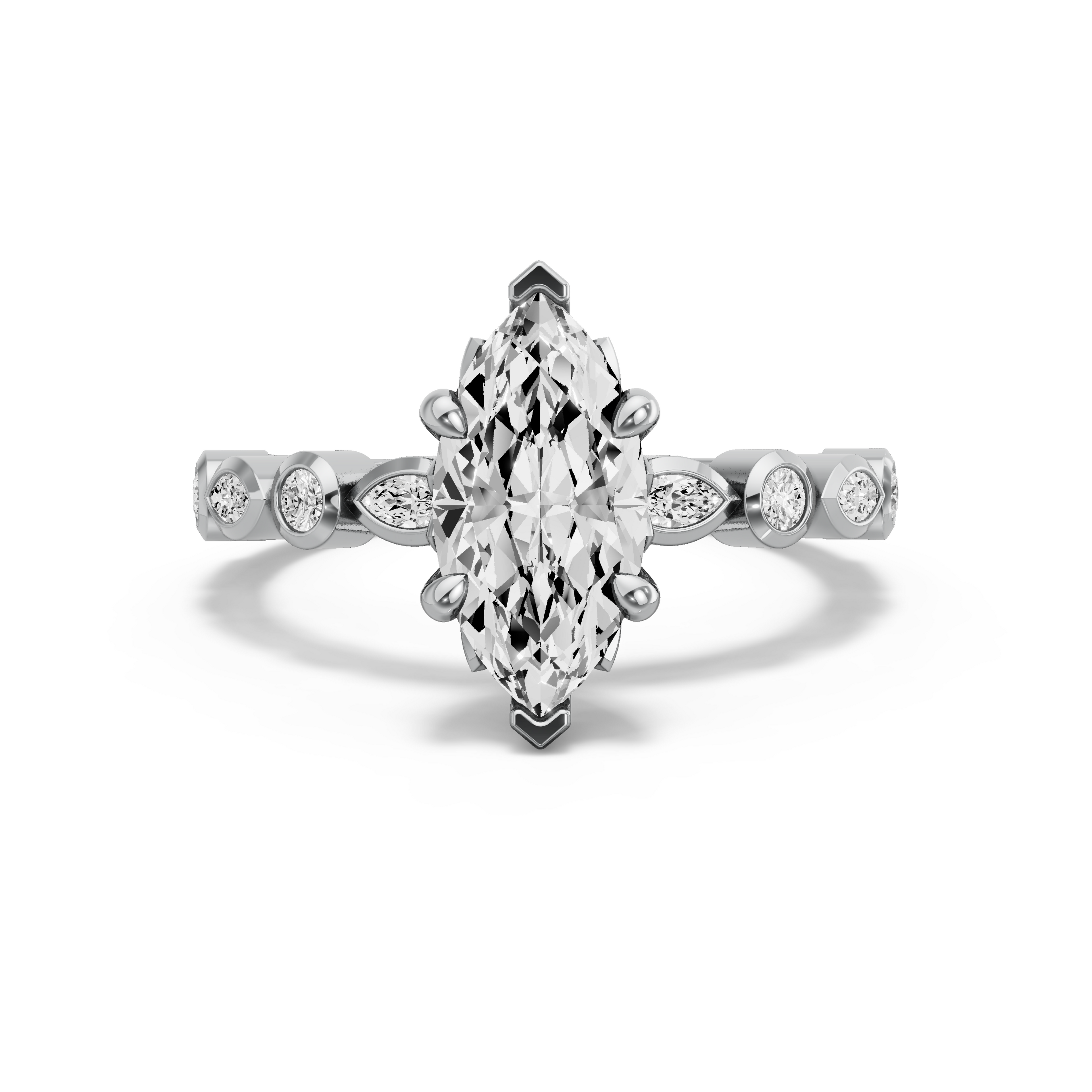 Image for Marquise Lotus Basket Ring with Alternating Marquise band in 14K White Gold