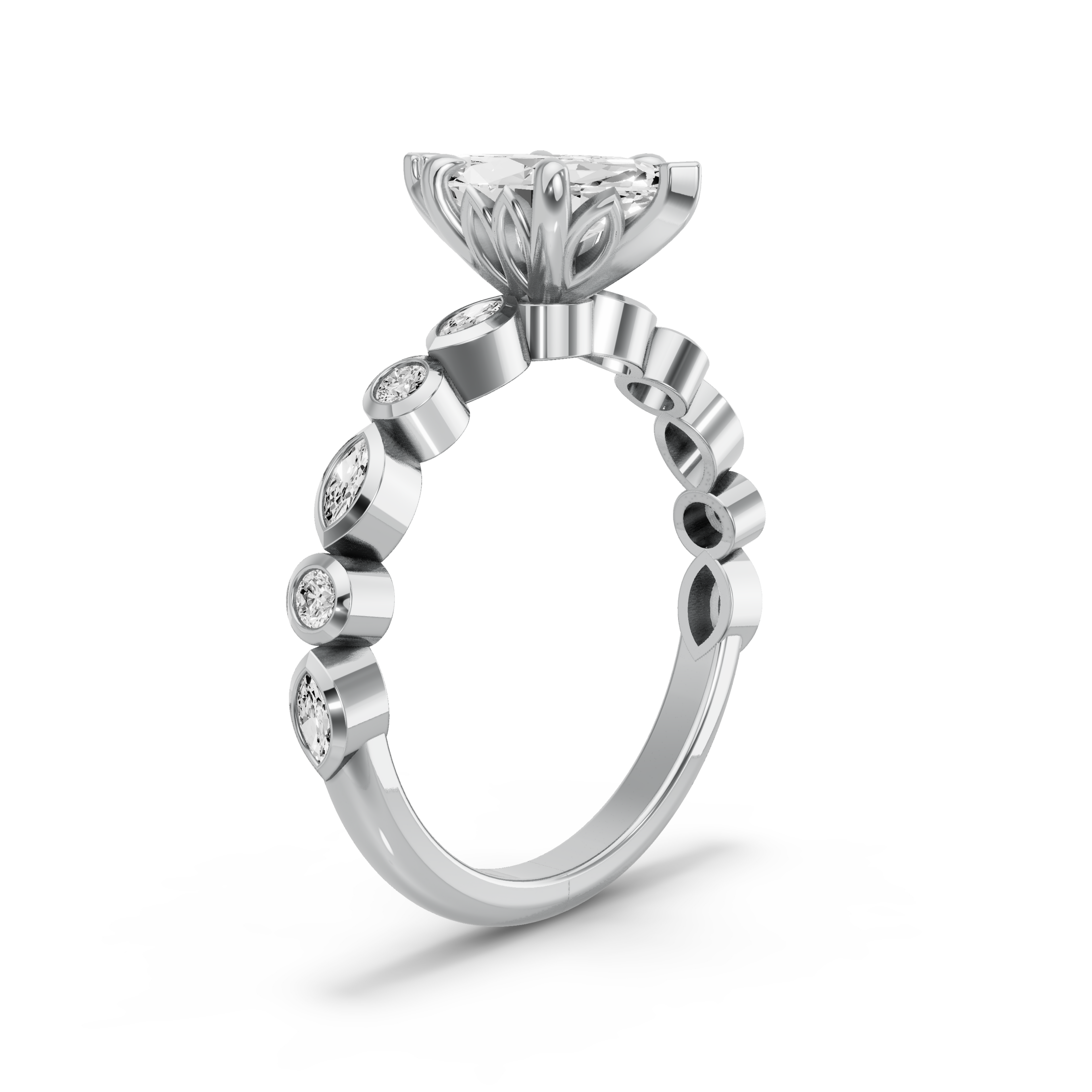 Image for Marquise Lotus Basket Ring with Alternating Marquise band in 10K White Gold