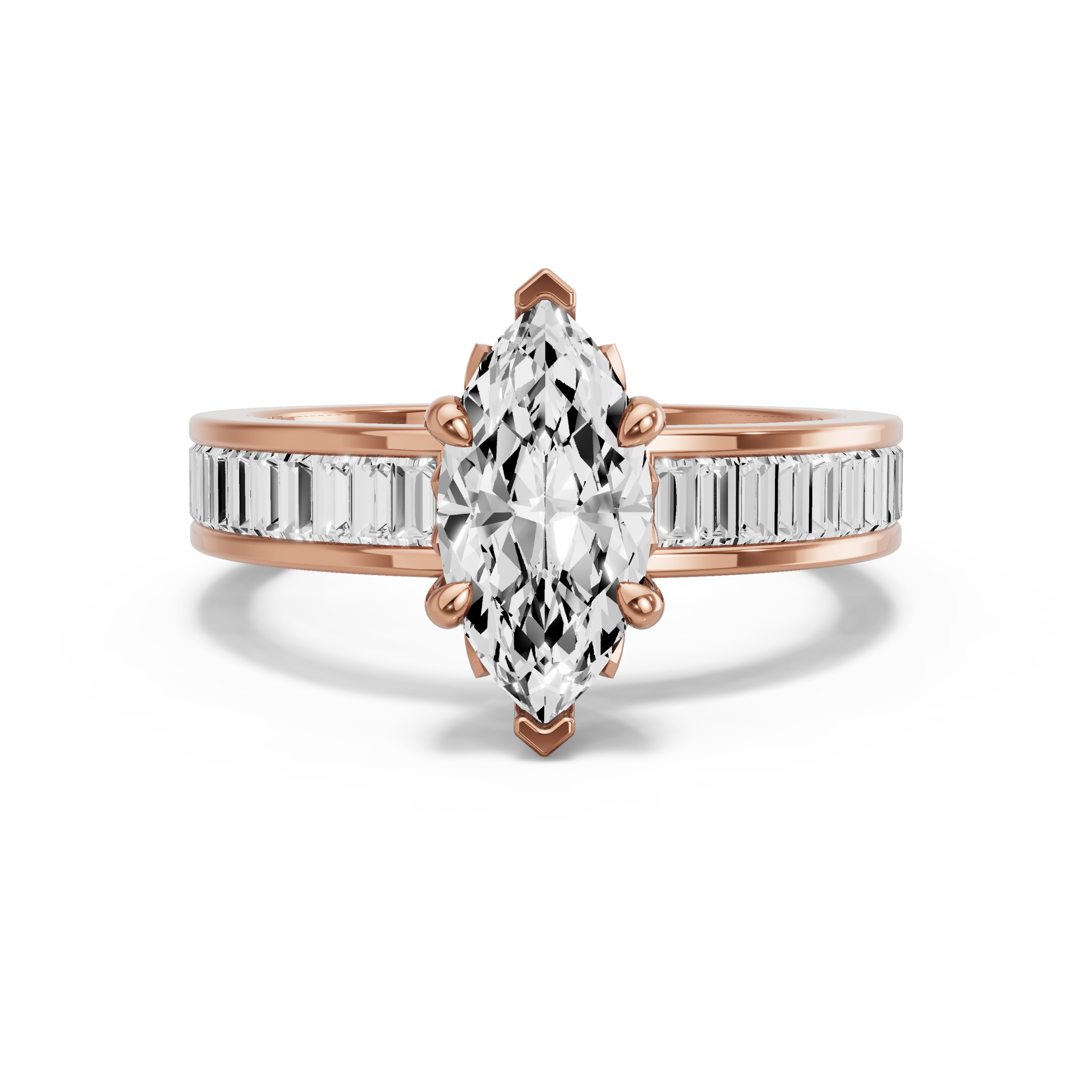 Image for Marquise Lotus Basket Ring with Baguette Channel band in 18K Rose Gold