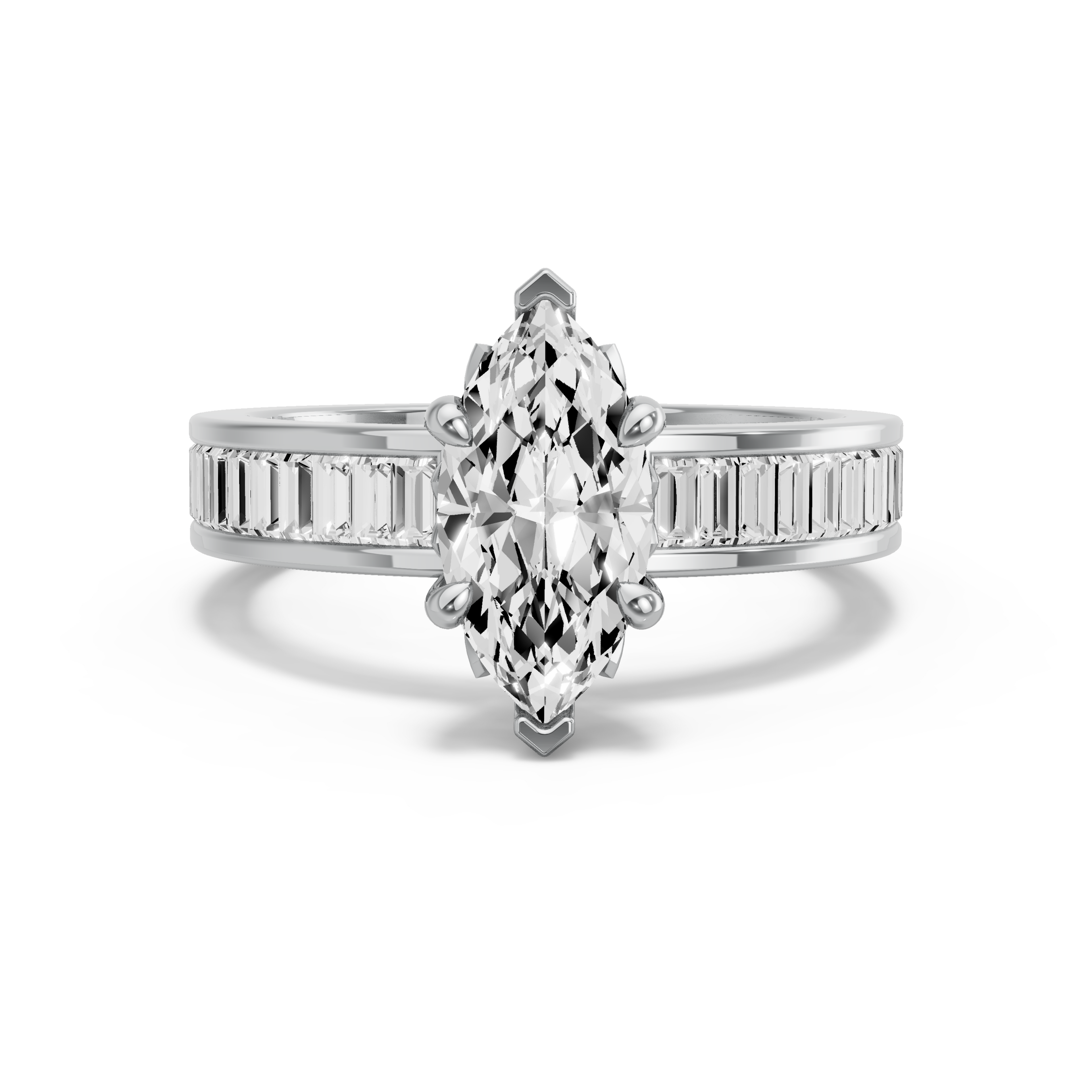 Image for Marquise Lotus Basket Ring with Baguette Channel band in 18K White Gold