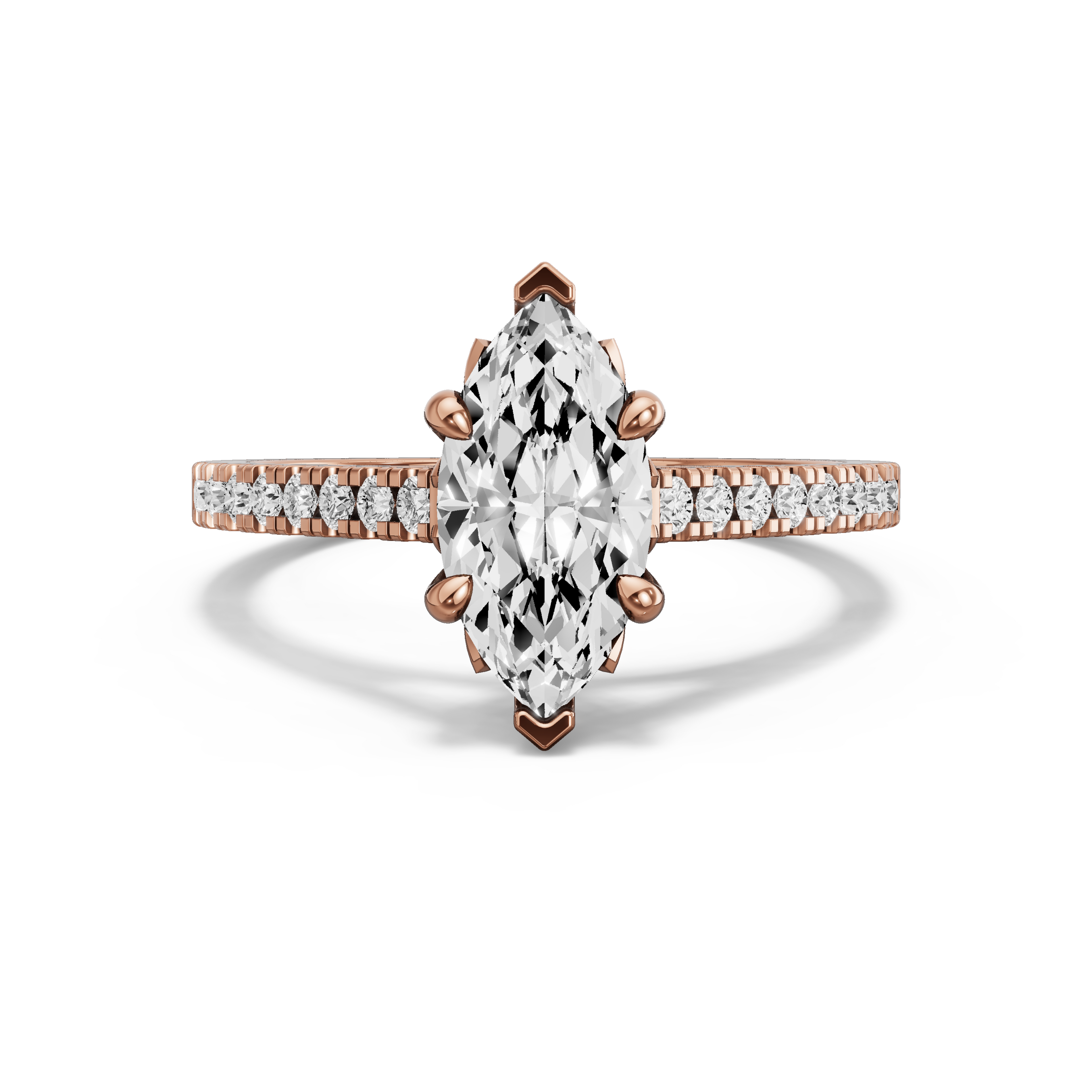 Image for Marquise Lotus Basket Ring with Cathedral Pave band in 14K Rose Gold