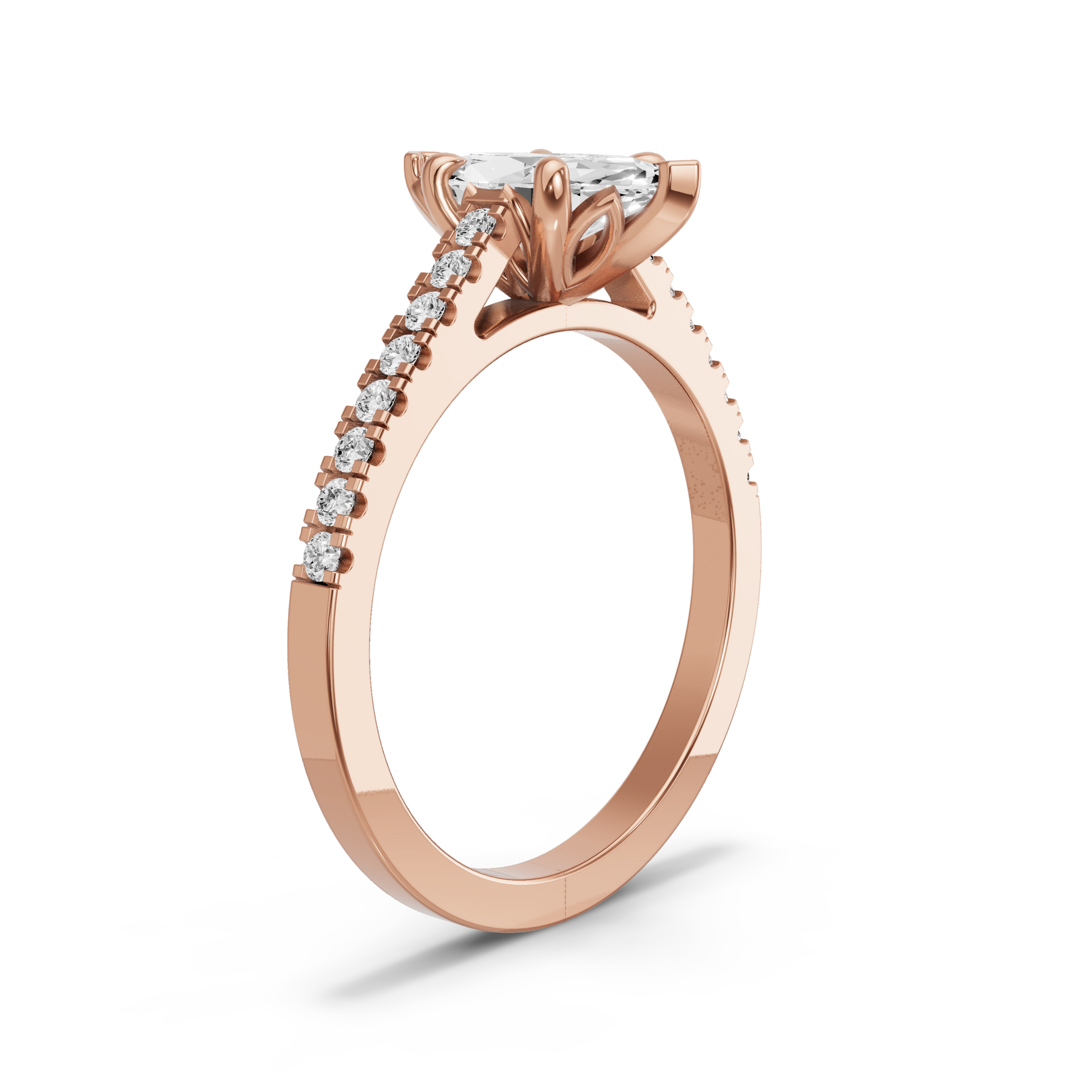 Image for Marquise Lotus Basket Ring with Cathedral Pave band in 18K Rose Gold