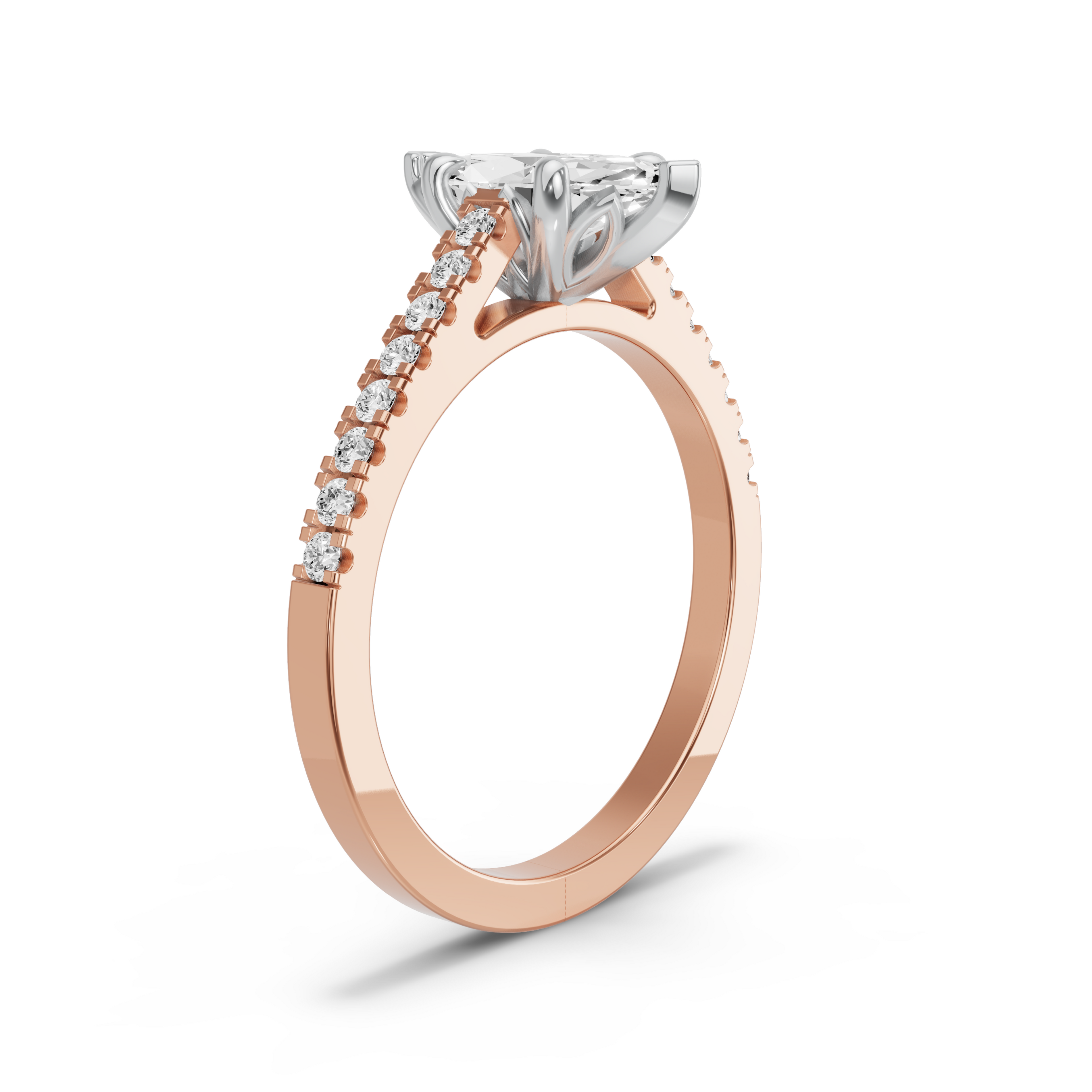 Image for Marquise Lotus Basket Ring with Cathedral Pave band in 10K Two Tone Rose Gold