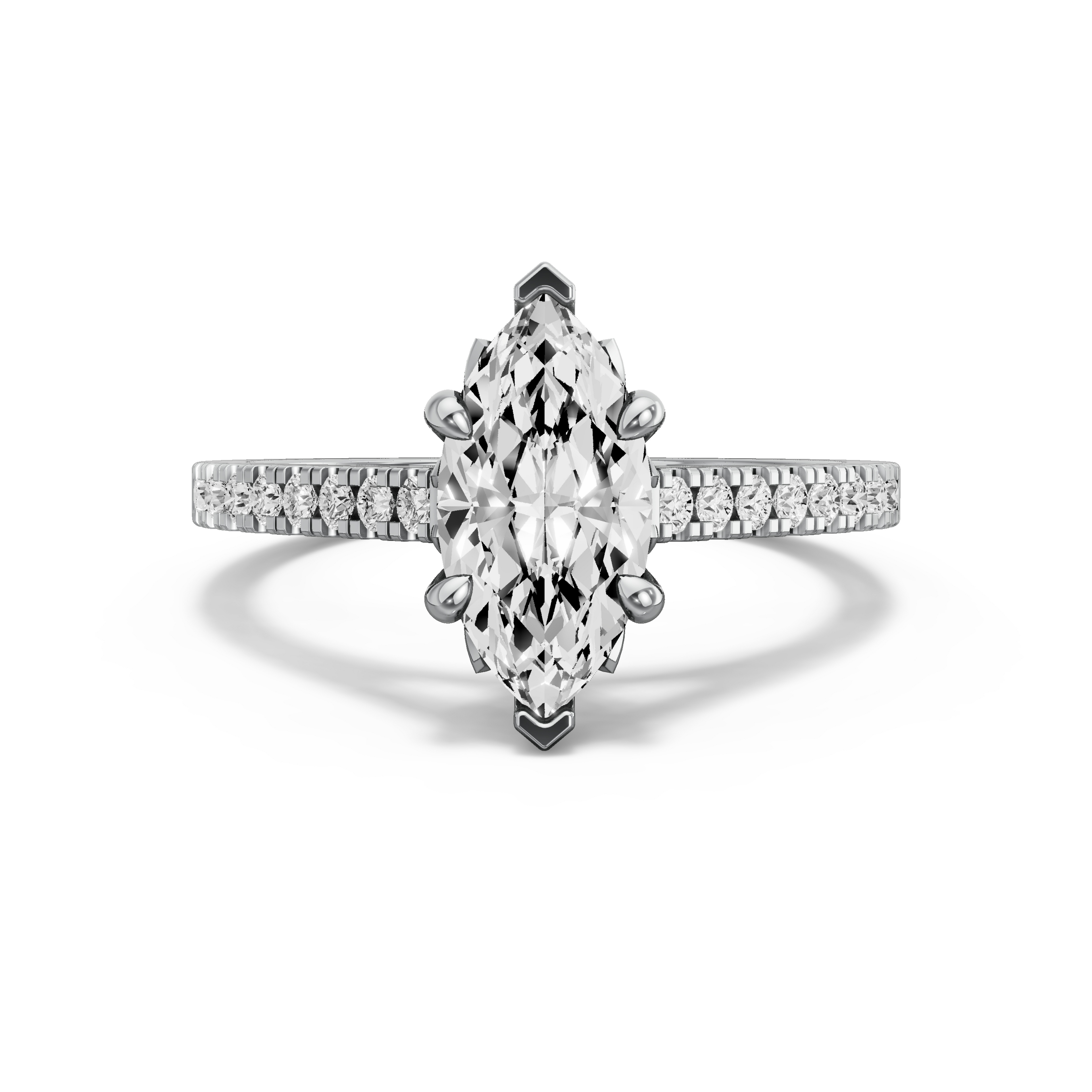 Image for Marquise Lotus Basket Ring with Cathedral Pave band in 14K White Gold