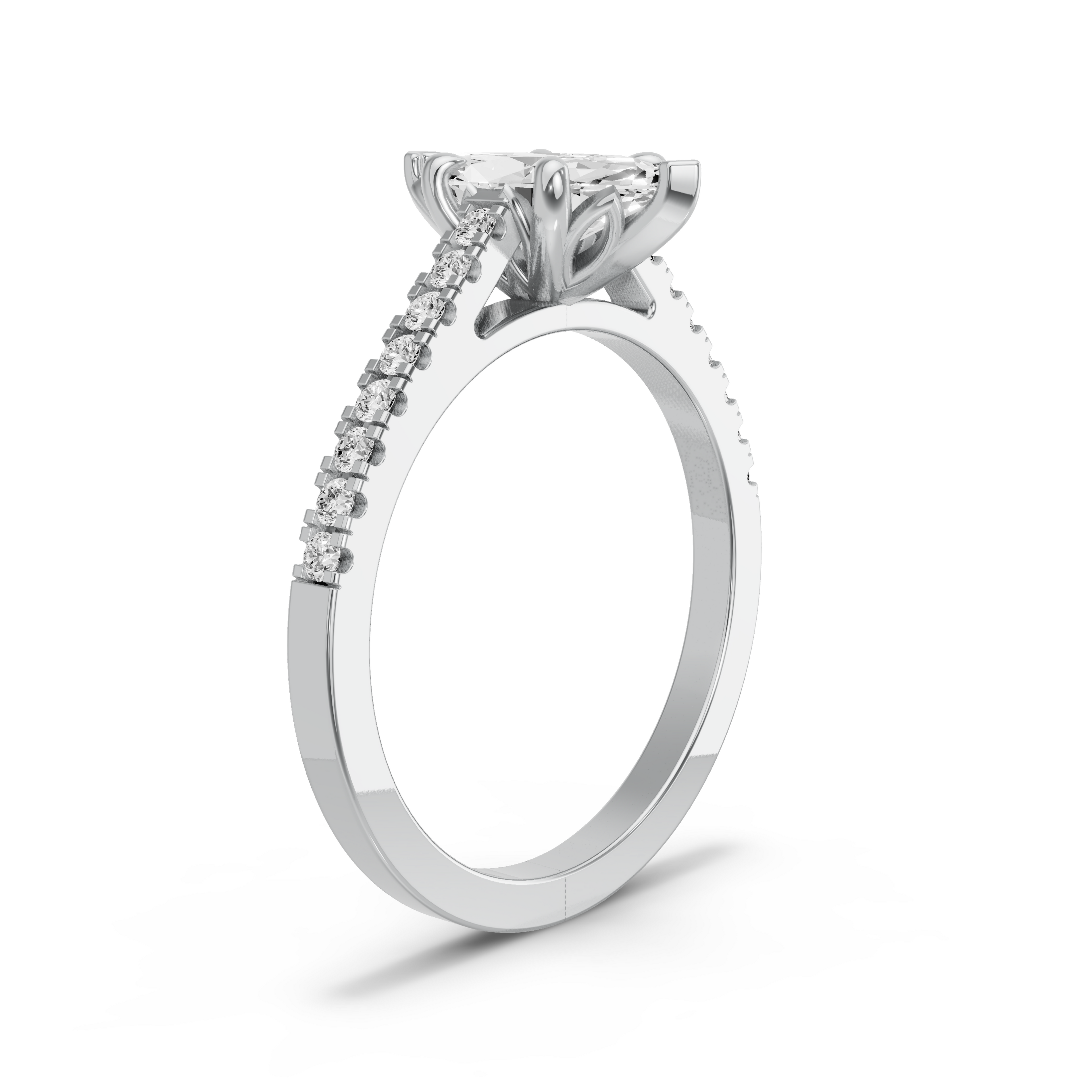 Image for Marquise Lotus Basket Ring with Cathedral Pave band in 950 Platinum