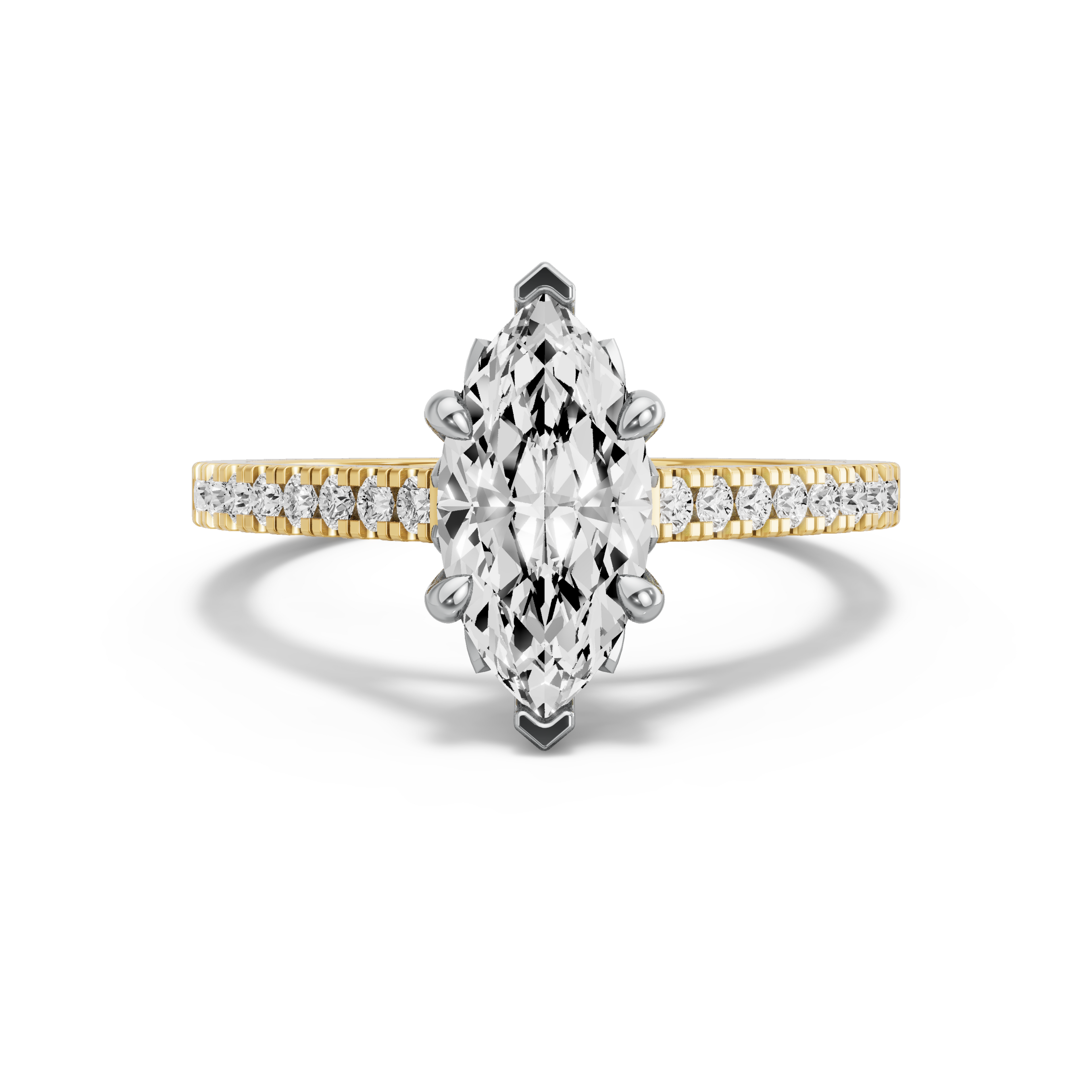 Image for Marquise Lotus Basket Ring with Cathedral Pave band in 10K Two Tone Yellow Gold