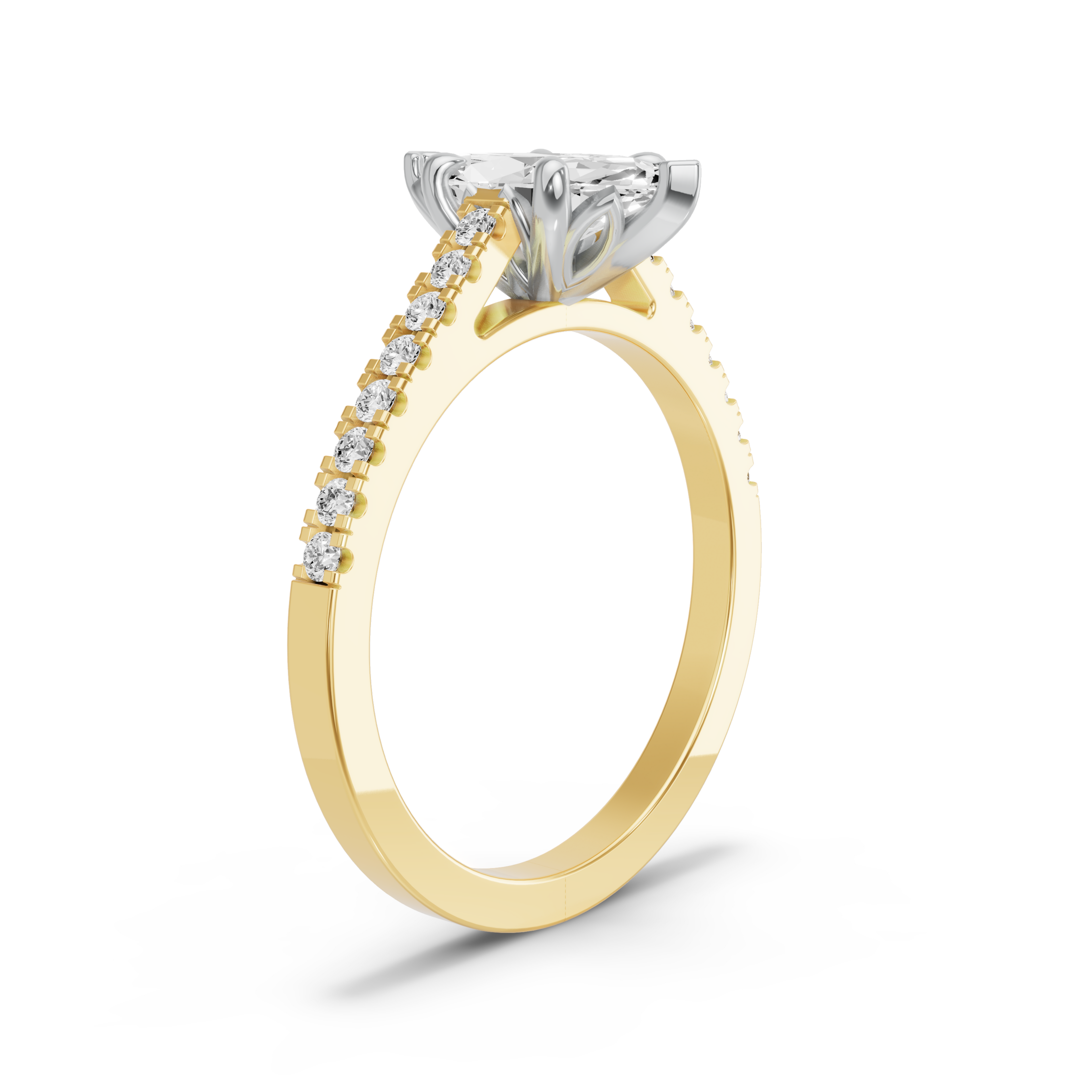 Image for Marquise Lotus Basket Ring with Cathedral Pave band in 10K Two Tone Yellow Gold