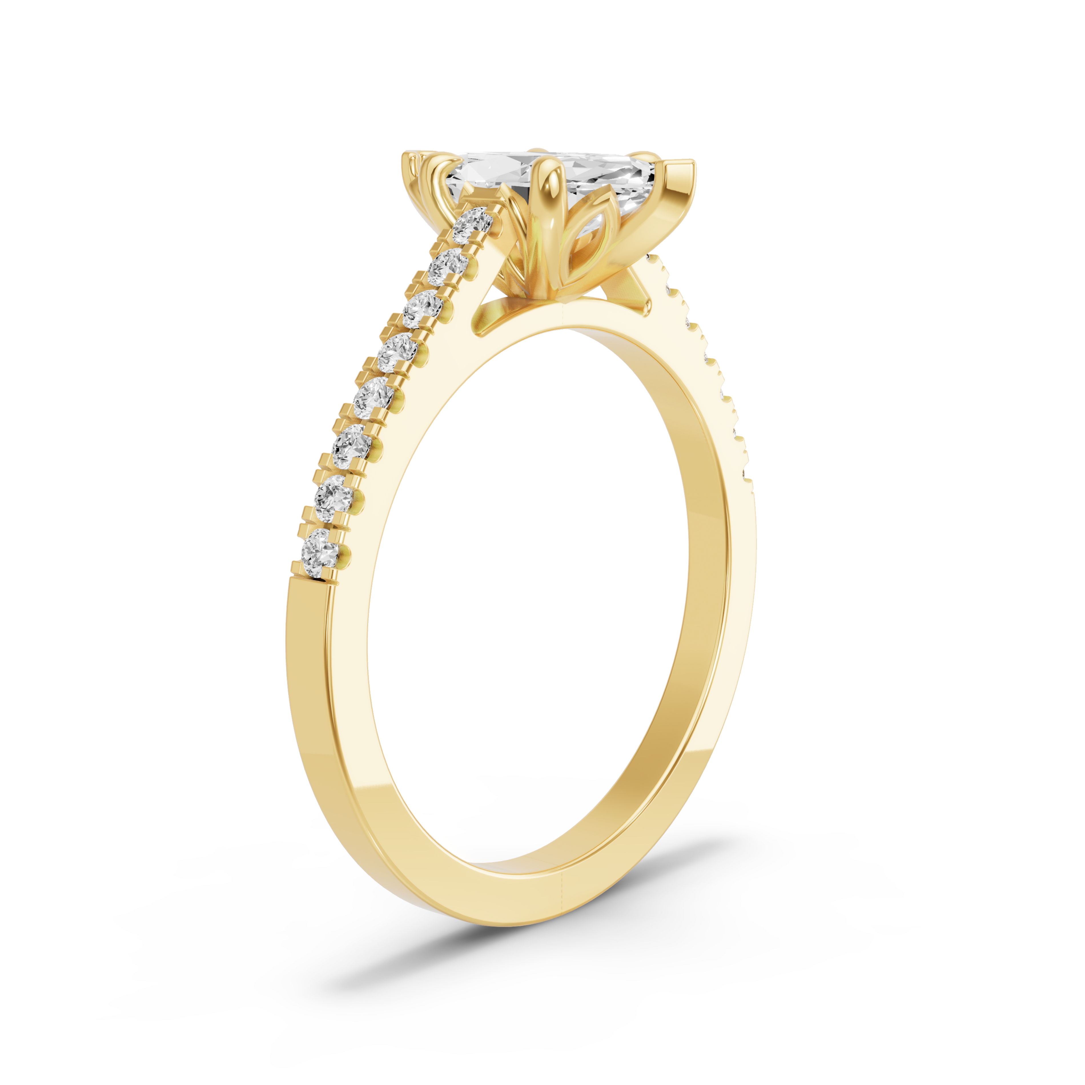Image for Marquise Lotus Basket Ring with Cathedral Pave band in 10K Yellow Gold