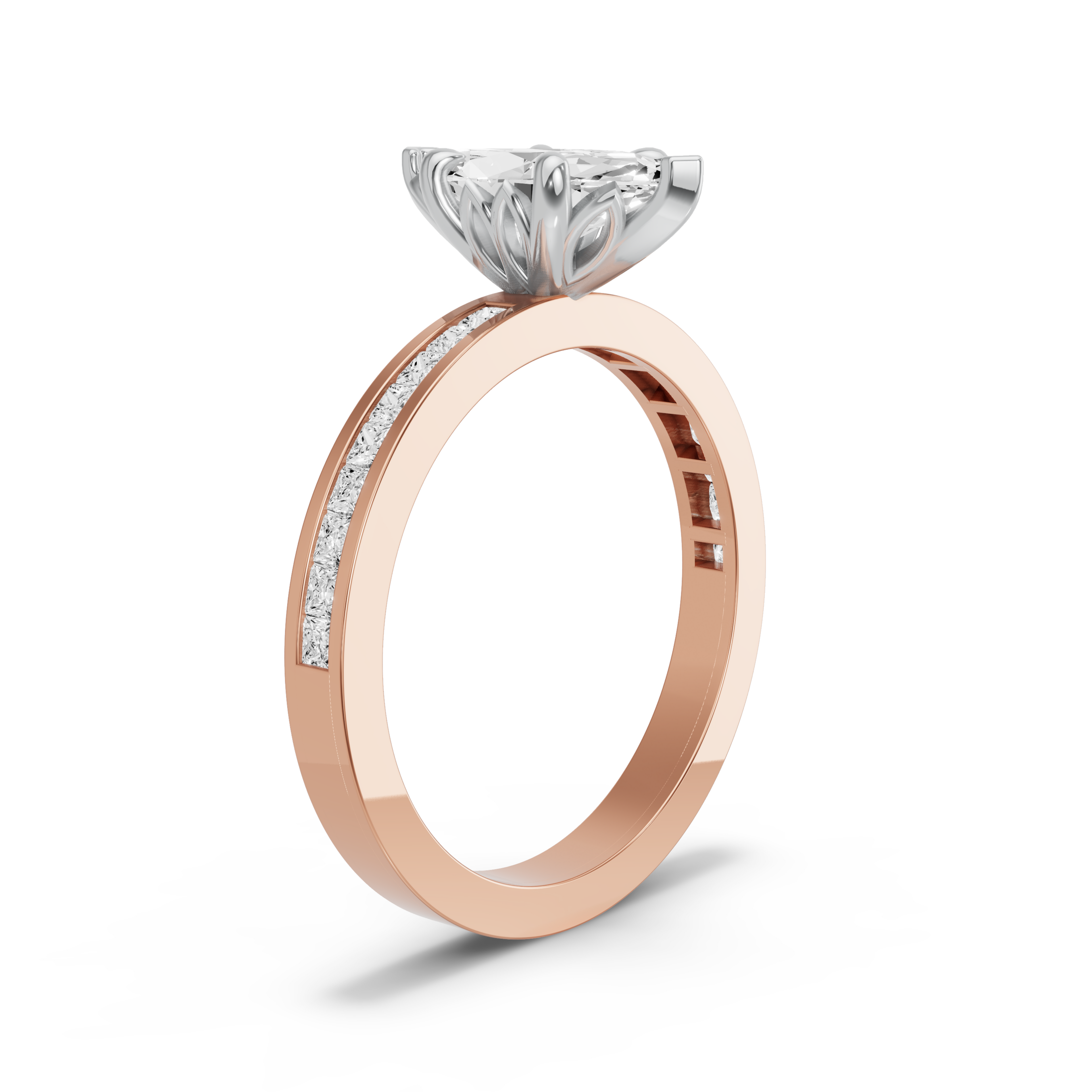 Image for Marquise Lotus Basket Ring with Channel band in 14K Two Tone Rose Gold