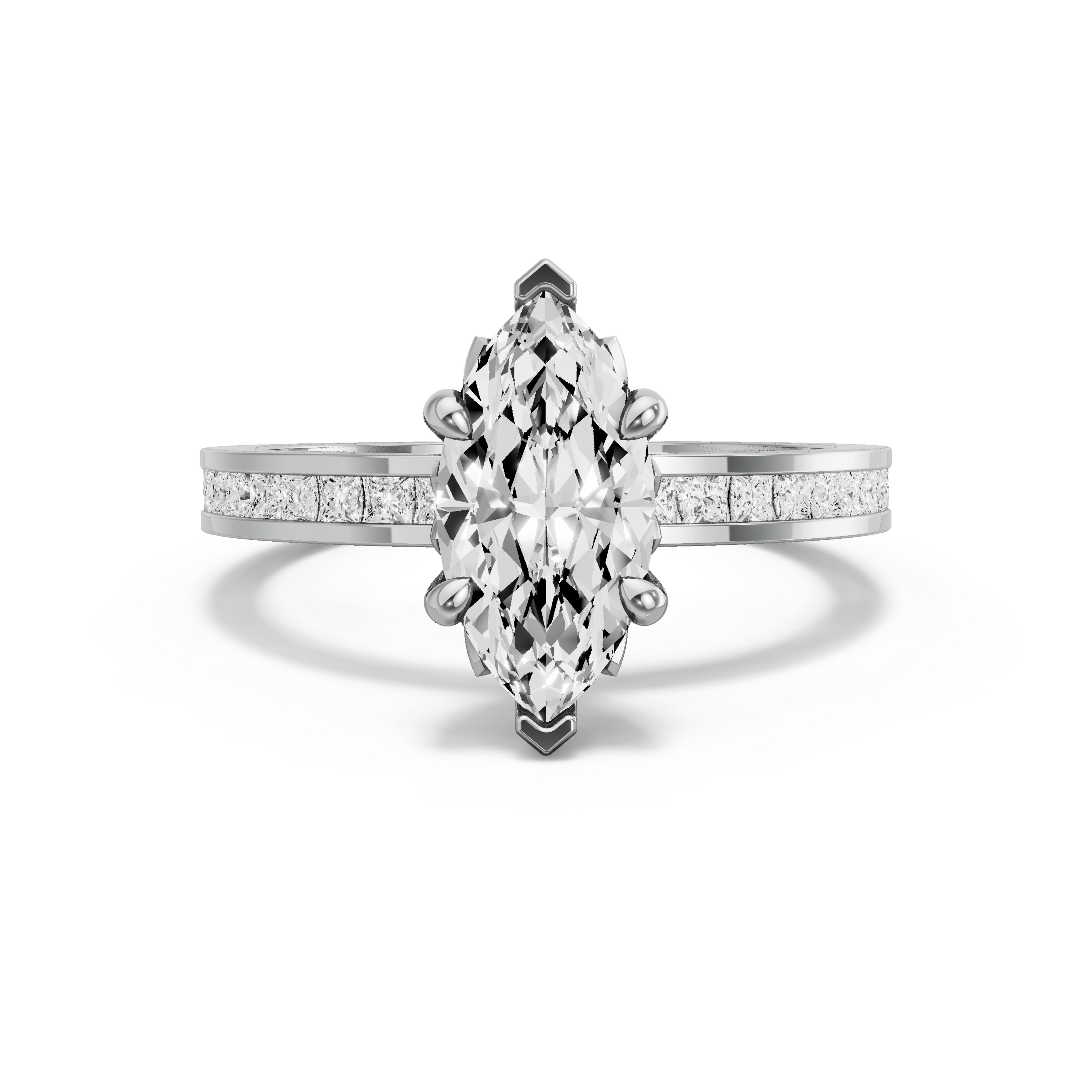 Image for Marquise Lotus Basket Ring with Channel band in 10K White Gold