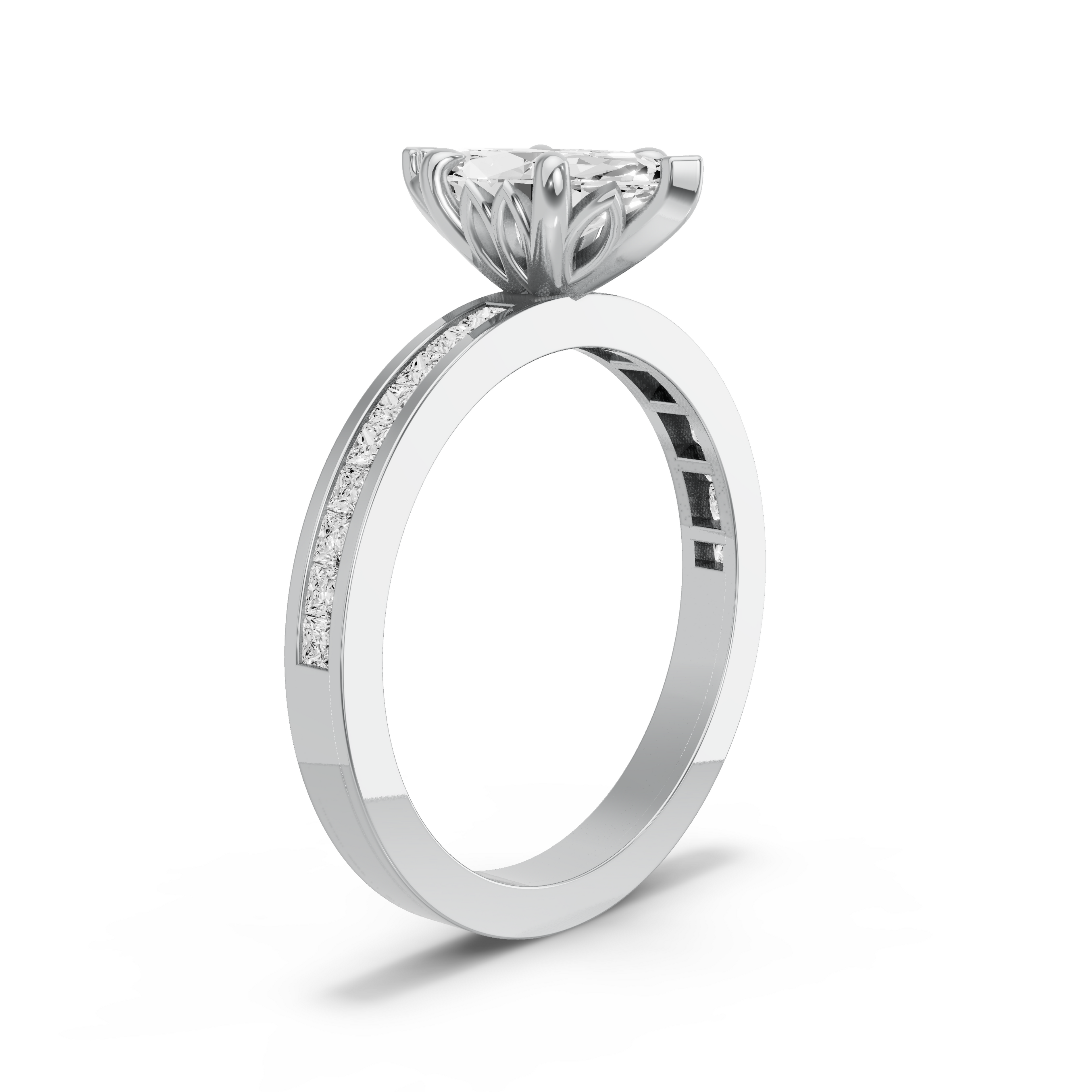Image for Marquise Lotus Basket Ring with Channel band in 18K White Gold