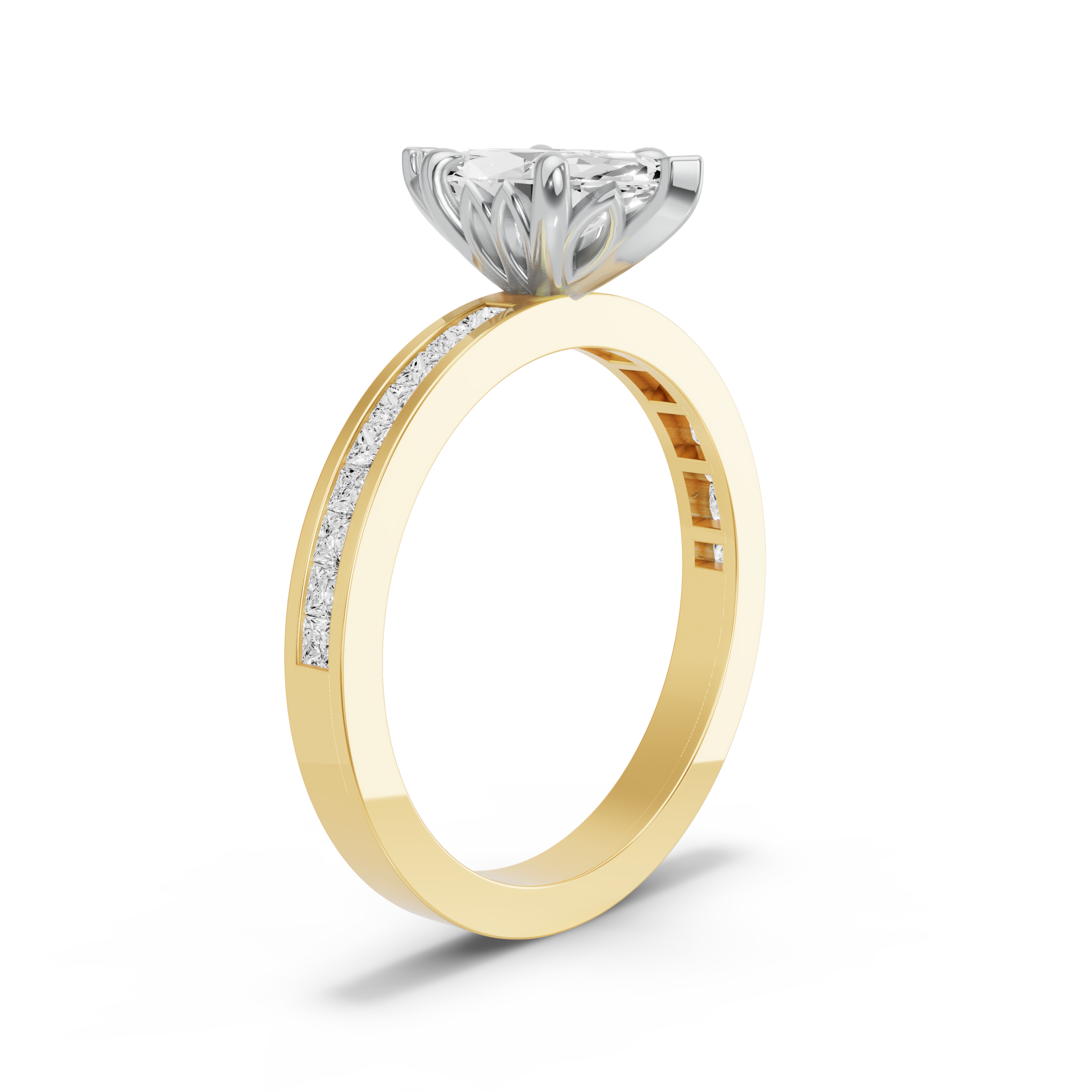 Image for Marquise Lotus Basket Ring with Channel band in 10K Two Tone Yellow Gold