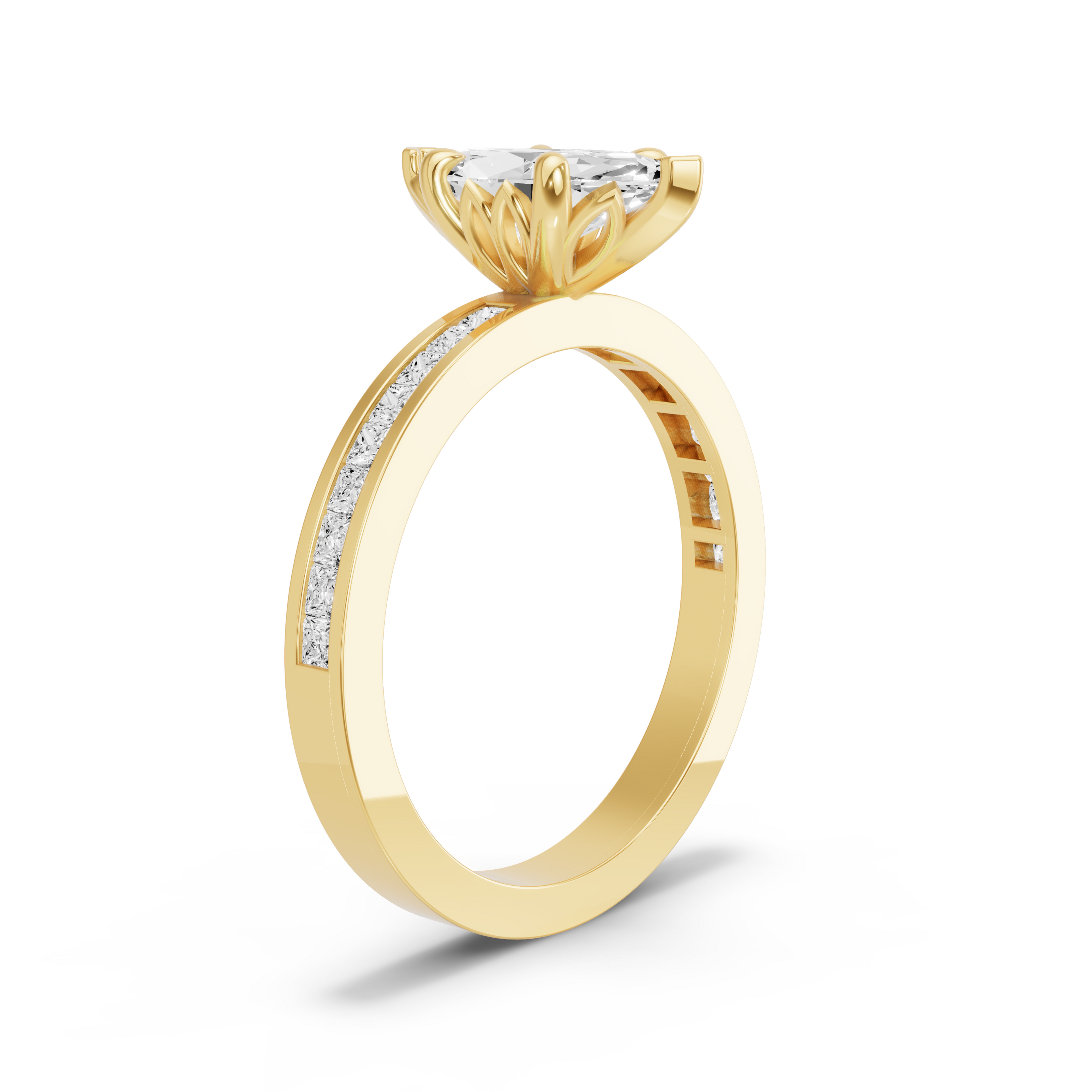 Image for Marquise Lotus Basket Ring with Channel band in 14K Yellow Gold