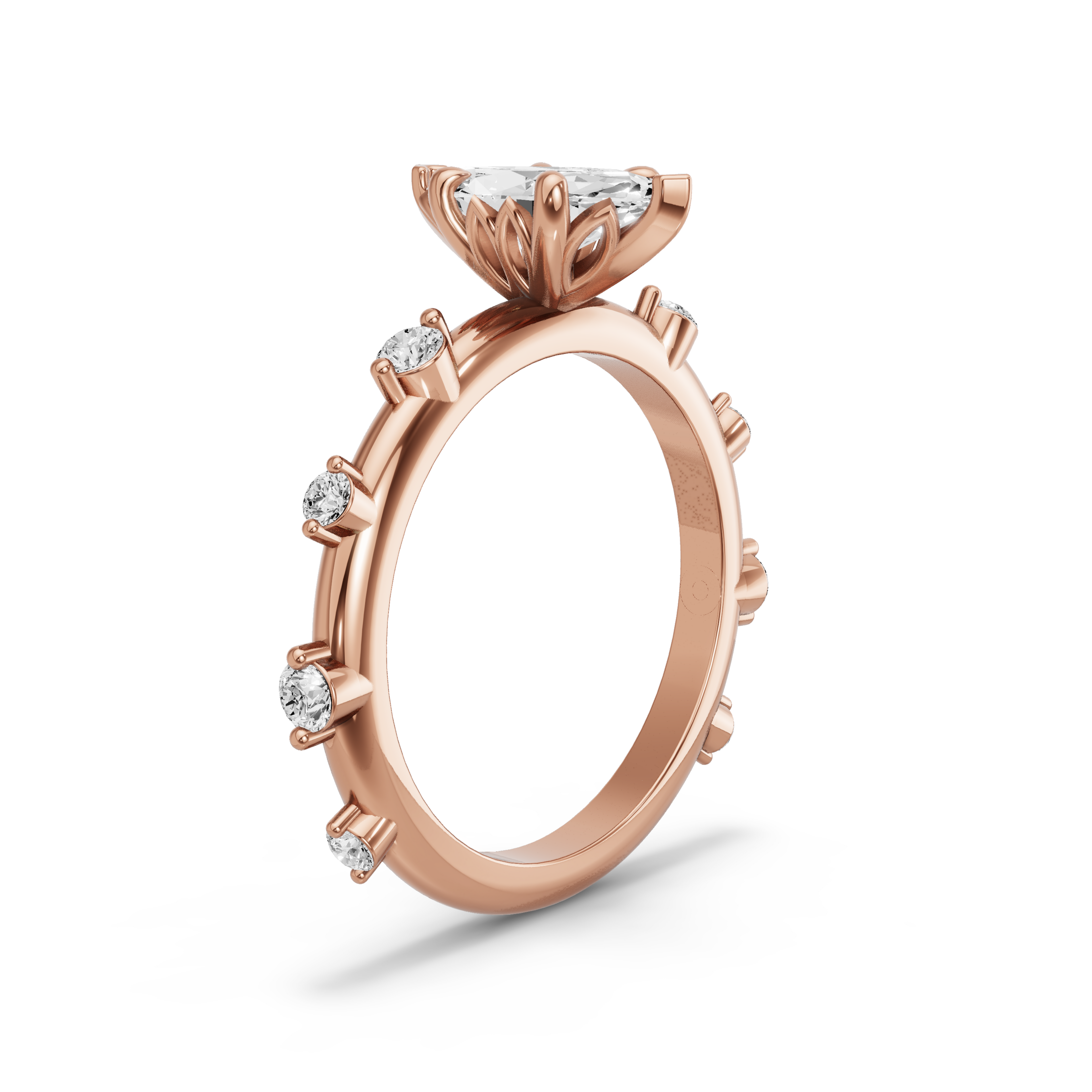 Image for Marquise Lotus Basket Ring with Floating Station band in 10K Rose Gold