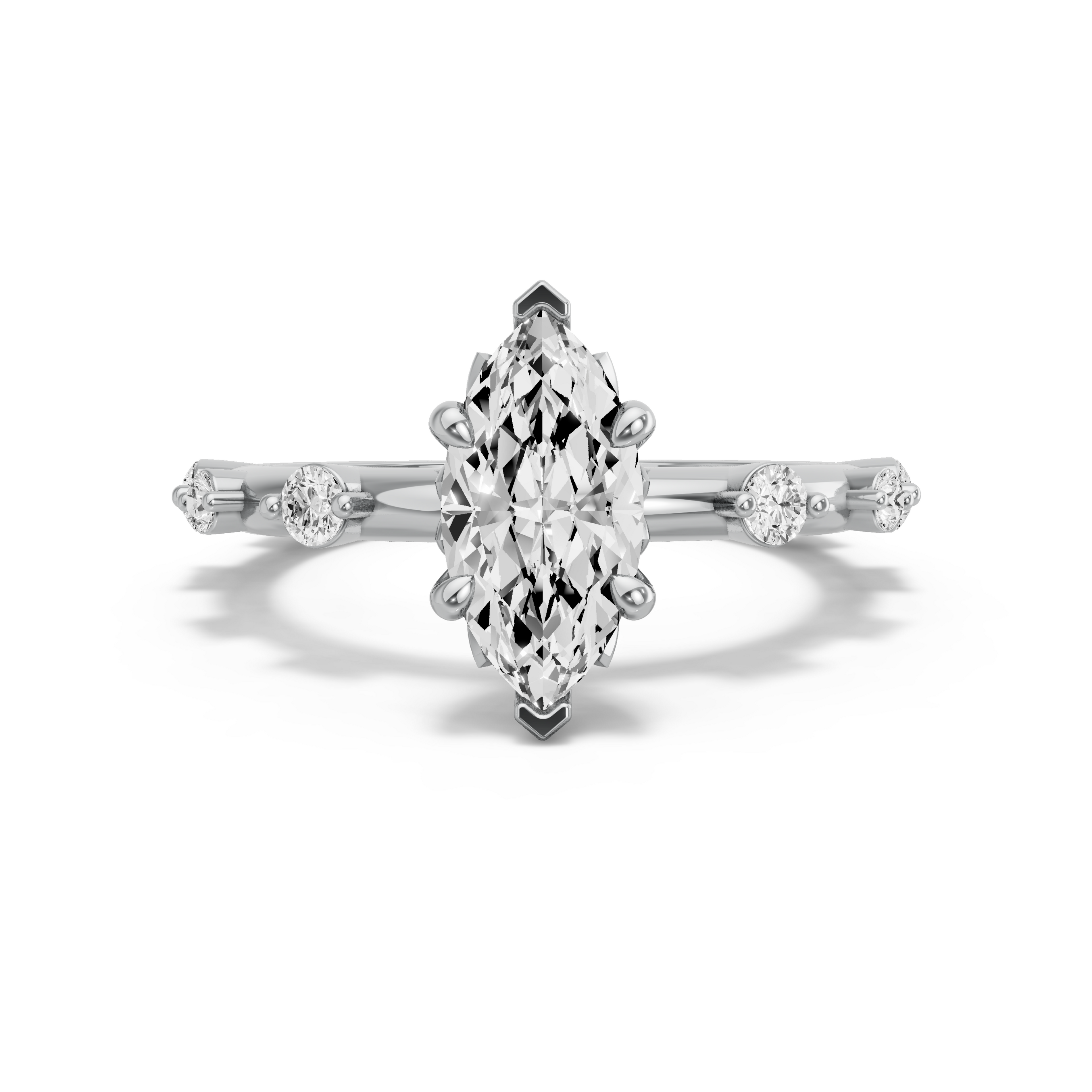 Image for Marquise Lotus Basket Ring with Floating Station band in 10K White Gold