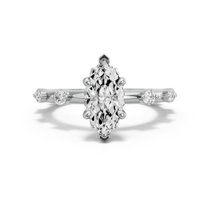 Image for Marquise Lotus Basket Ring with Floating Station band in 18K White Gold
