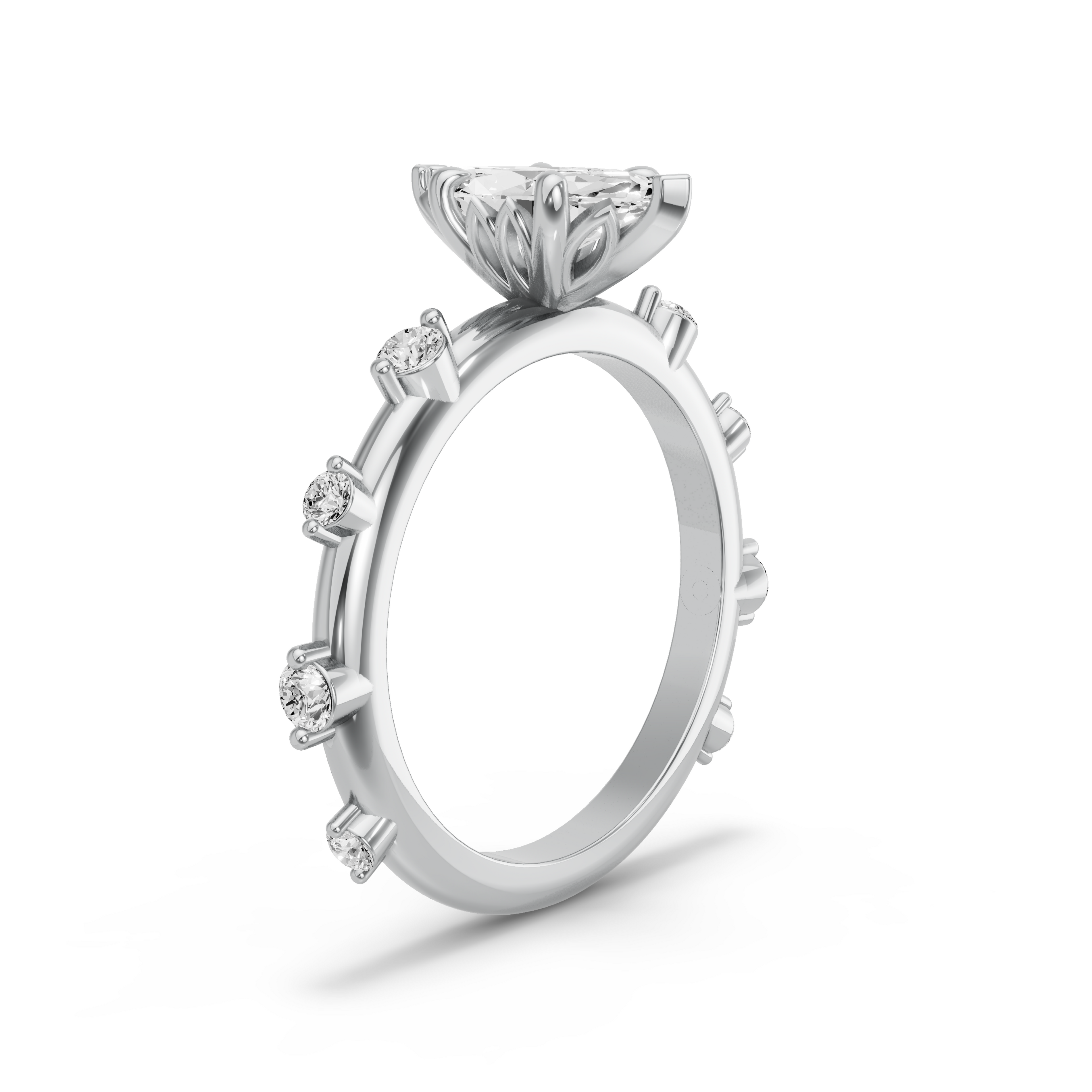 Image for Marquise Lotus Basket Ring with Floating Station band in 18K White Gold
