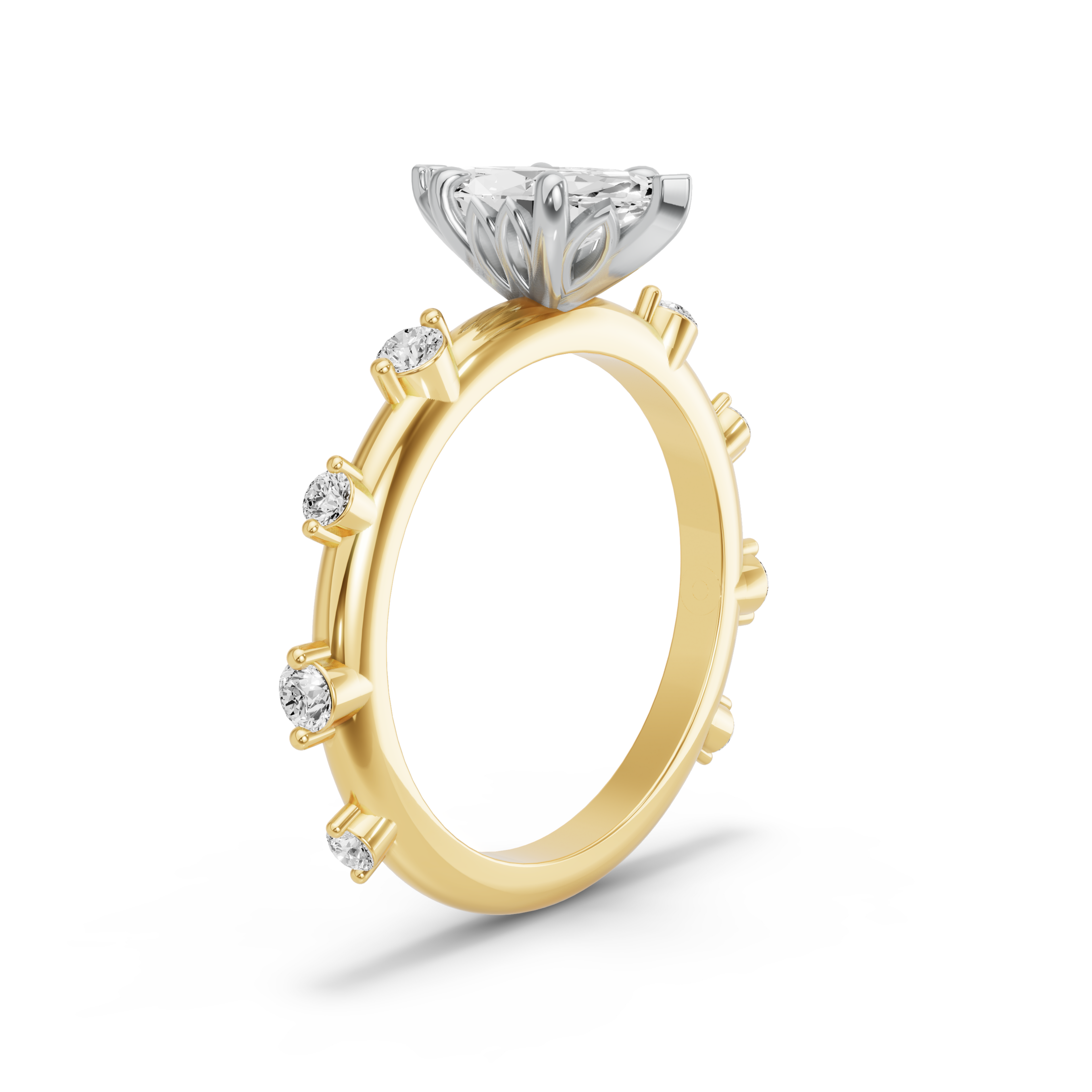 Image for Marquise Lotus Basket Ring with Floating Station band in 14K Two Tone Yellow Gold