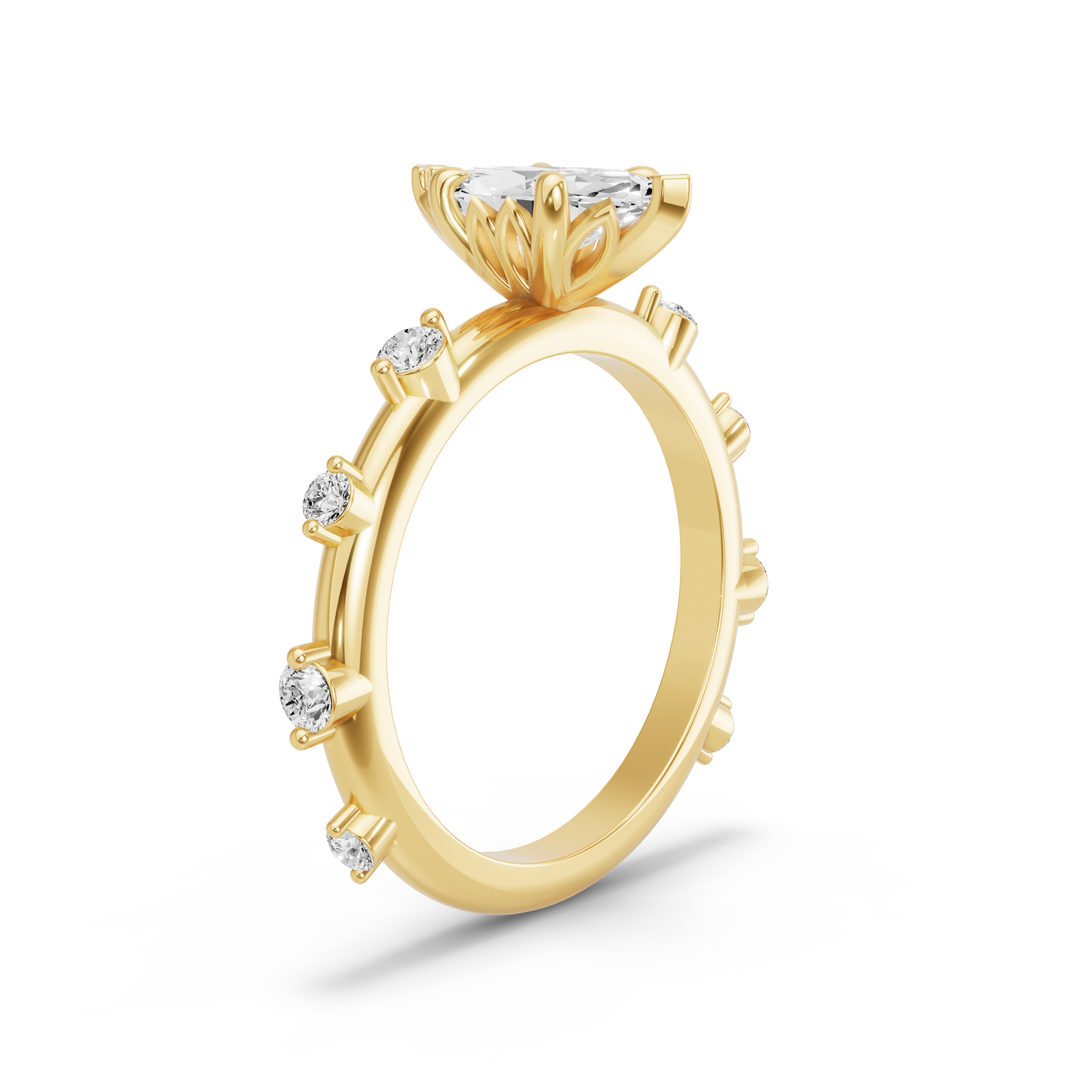 Image for Marquise Lotus Basket Ring with Floating Station band in 18K Yellow Gold