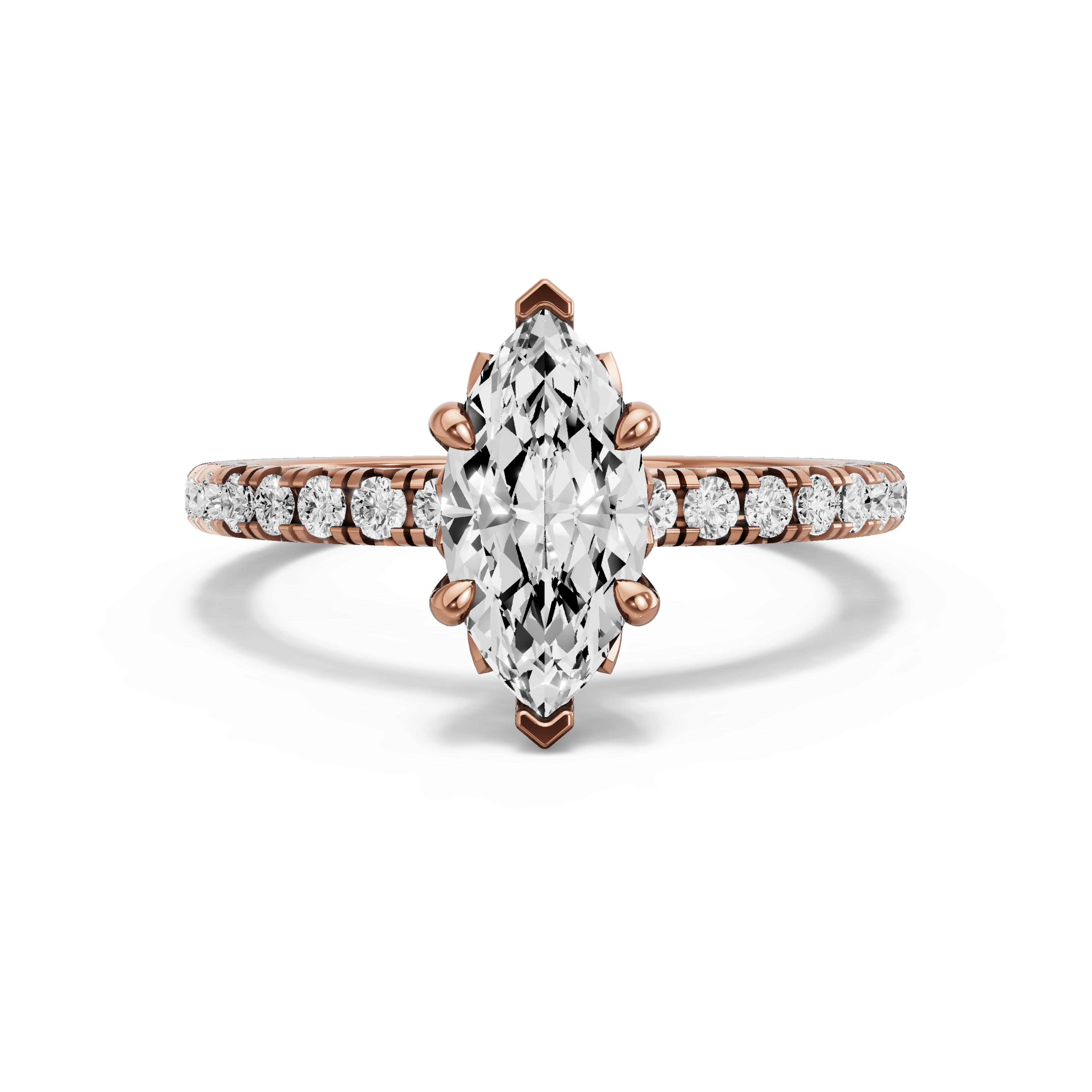 Image for Marquise Lotus Basket Ring with French Pave band in 18K Rose Gold