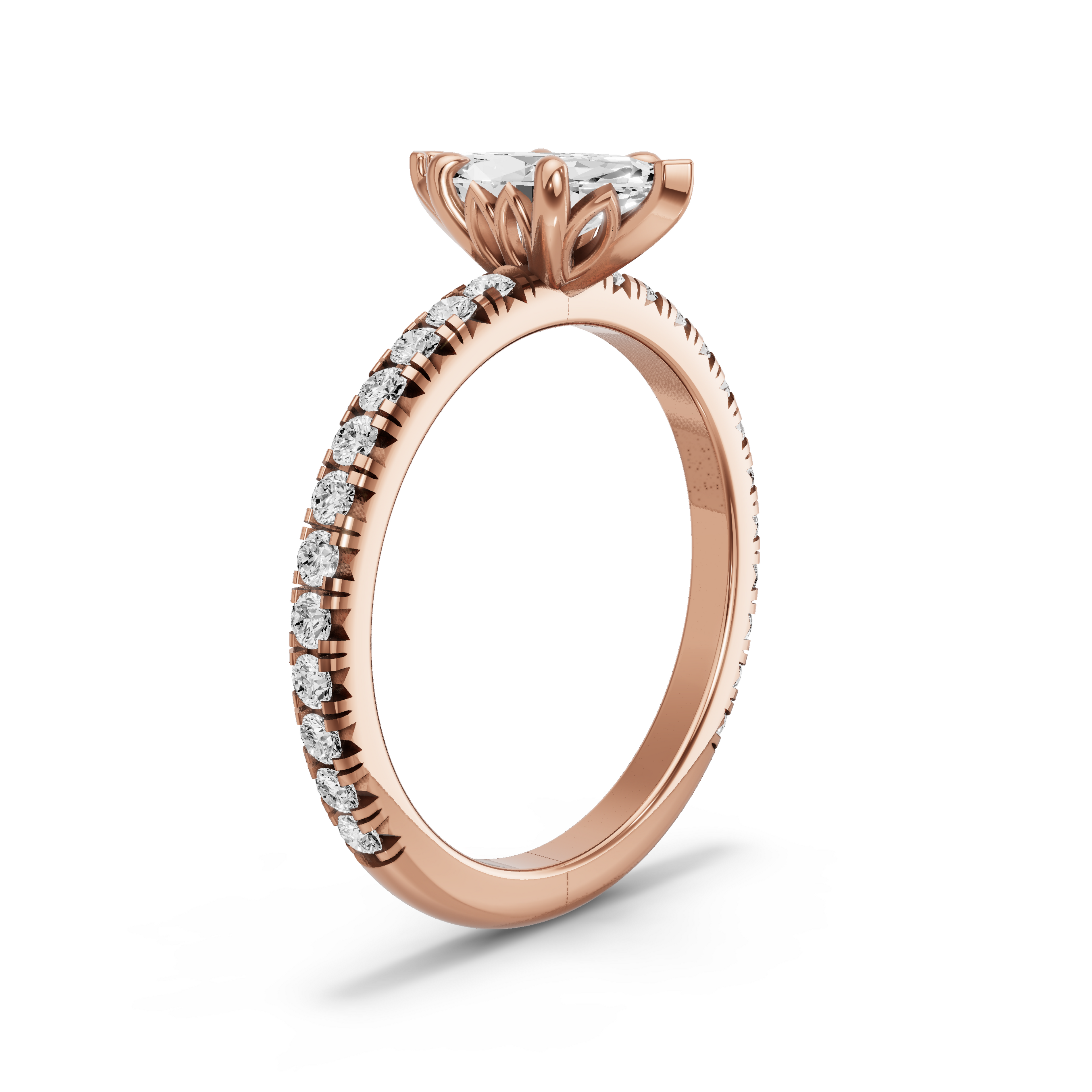 Image for Marquise Lotus Basket Ring with French Pave band in 10K Rose Gold